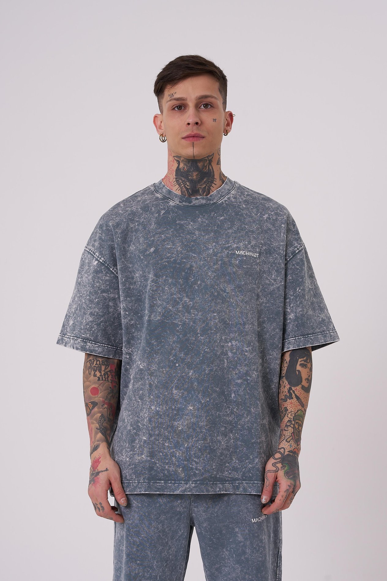 Erkek Luxury Yıkamalı Basic Oversize Ghost Spotted Tişört