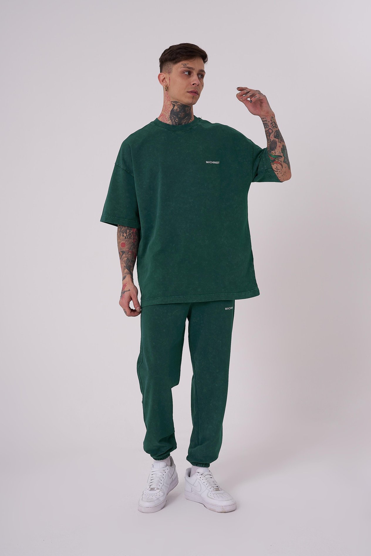 Erkek Luxury Yıkamalı Basic Oversize Petrol Yeşili Cloudy Tişört