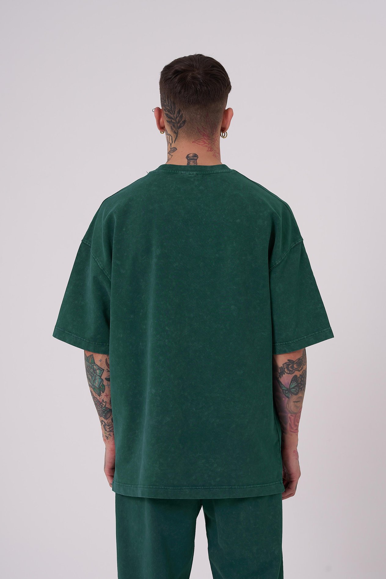Erkek Luxury Yıkamalı Basic Oversize Petrol Yeşili Cloudy Tişört