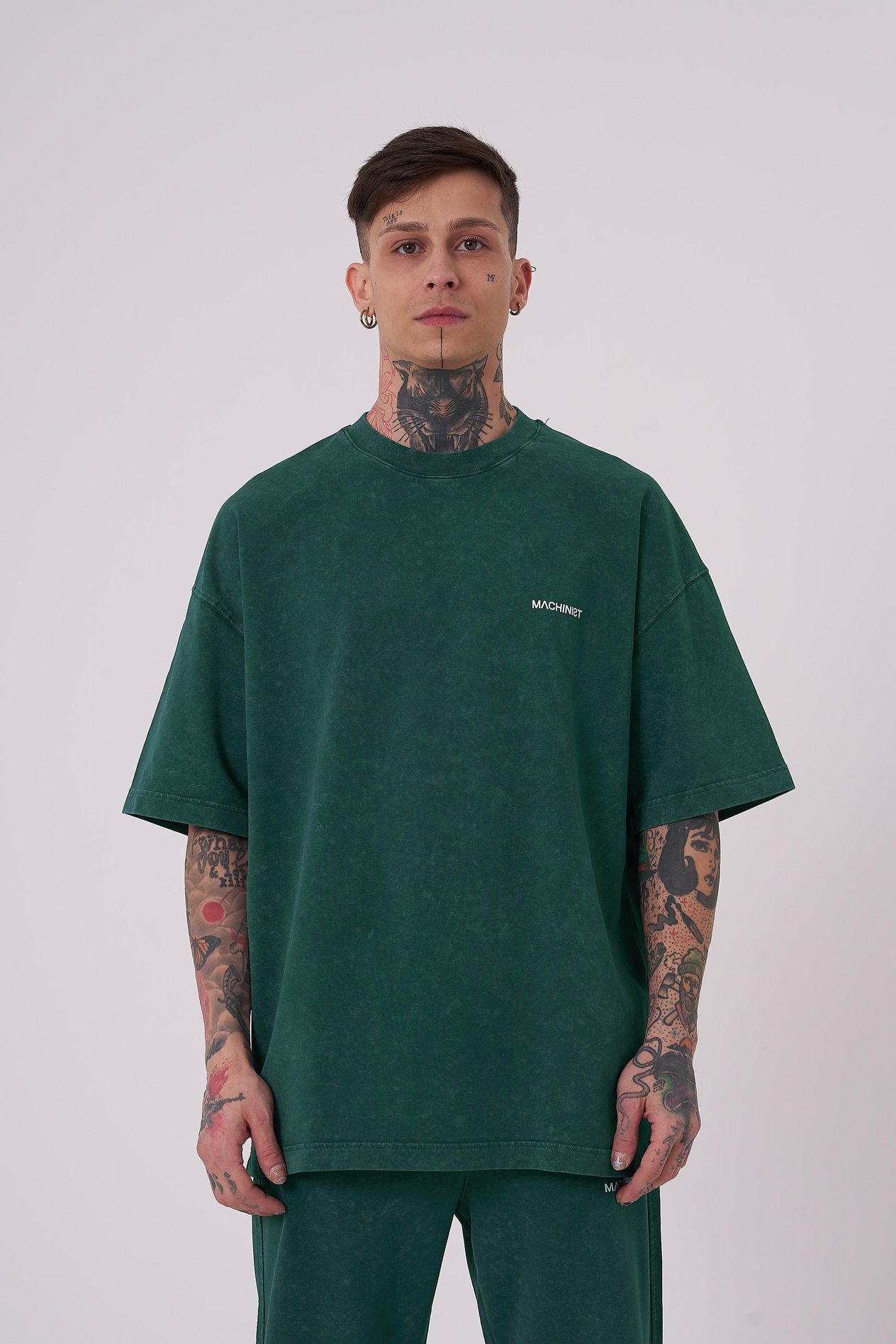 Erkek Luxury Yıkamalı Basic Oversize Petrol Yeşili Cloudy Tişört