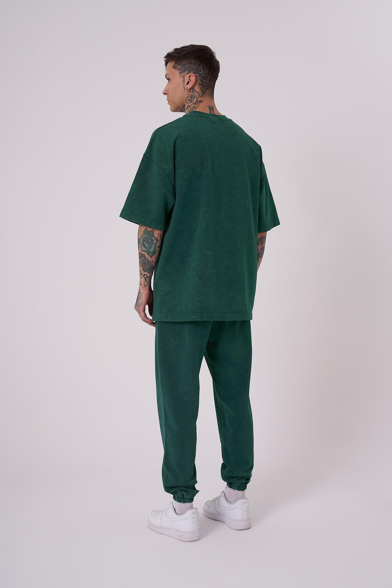Erkek Luxury Yıkamalı Basic Oversize Petrol Yeşili Cloudy Tişört