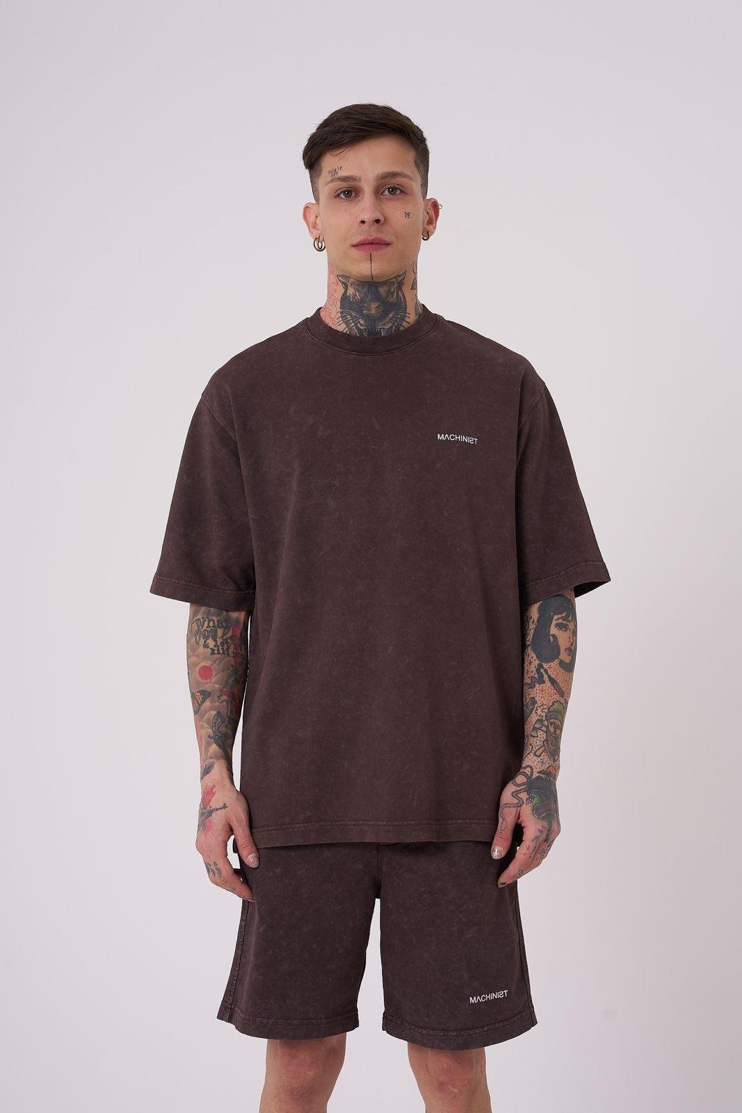 Erkek Luxury Yıkamalı Basic Relaxed Kahverengi Cloudy Tişört