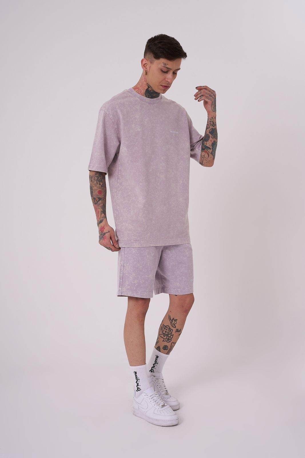 Erkek Luxury Yıkamalı Basic Relaxed Tişört Lila Spotted Tişört