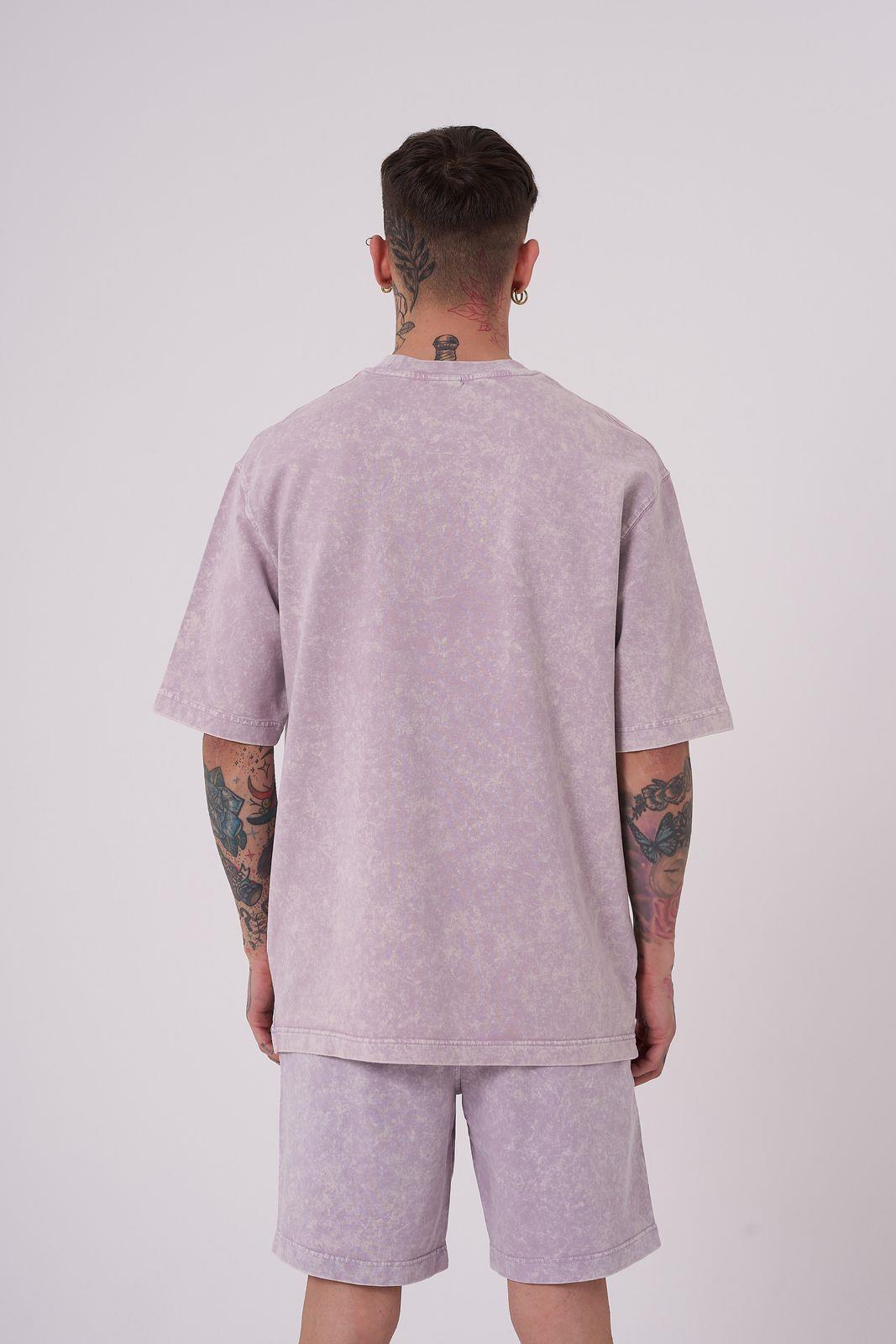 Erkek Luxury Yıkamalı Basic Relaxed Tişört Lila Spotted Tişört