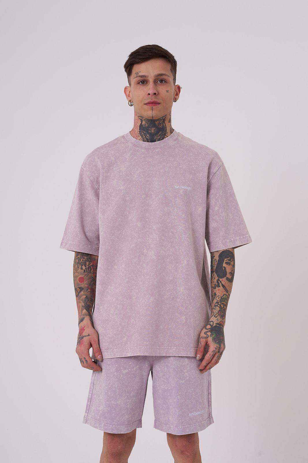 Erkek Luxury Yıkamalı Basic Relaxed Tişört Lila Spotted Tişört