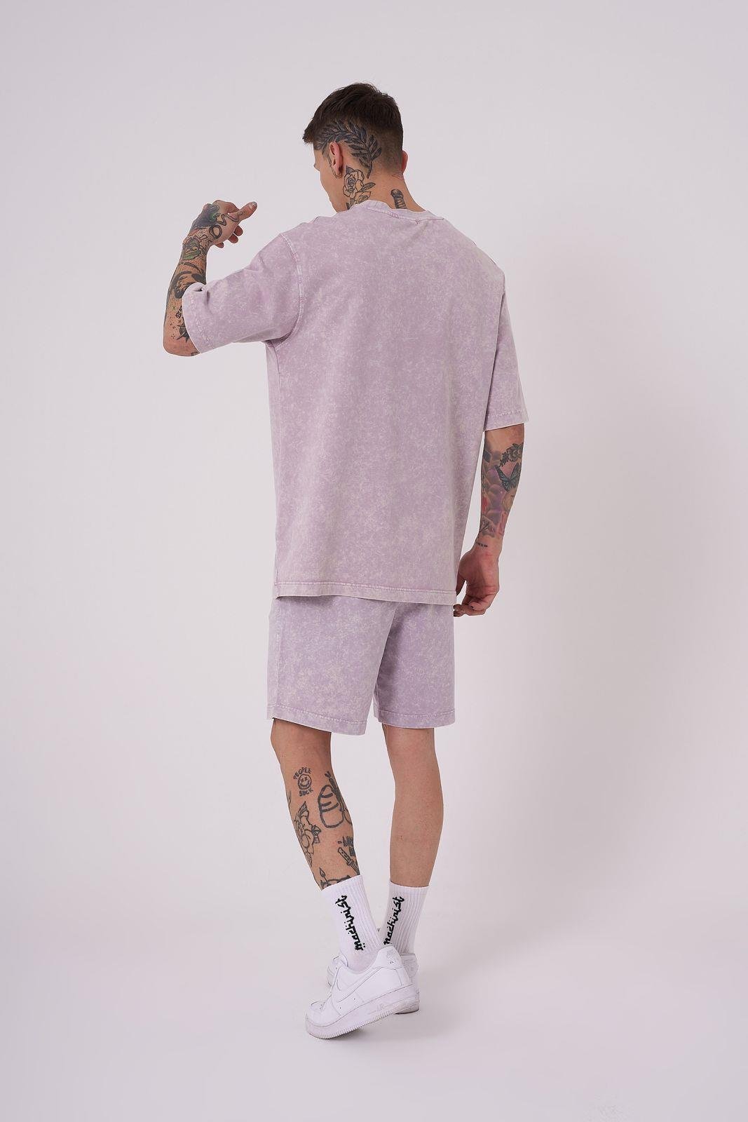 Erkek Luxury Yıkamalı Basic Relaxed Tişört Lila Spotted Tişört