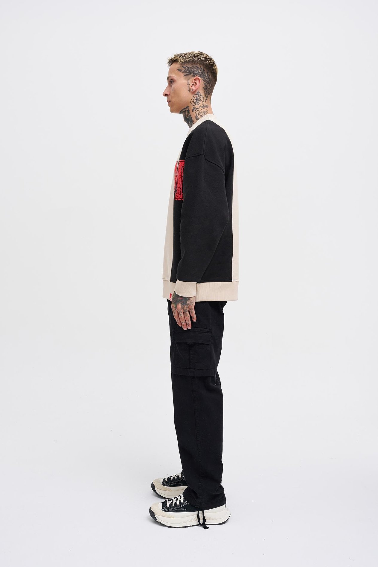 Erkek M Logo Patchwork Sweatshirt SOFT BEIGE-BLACK