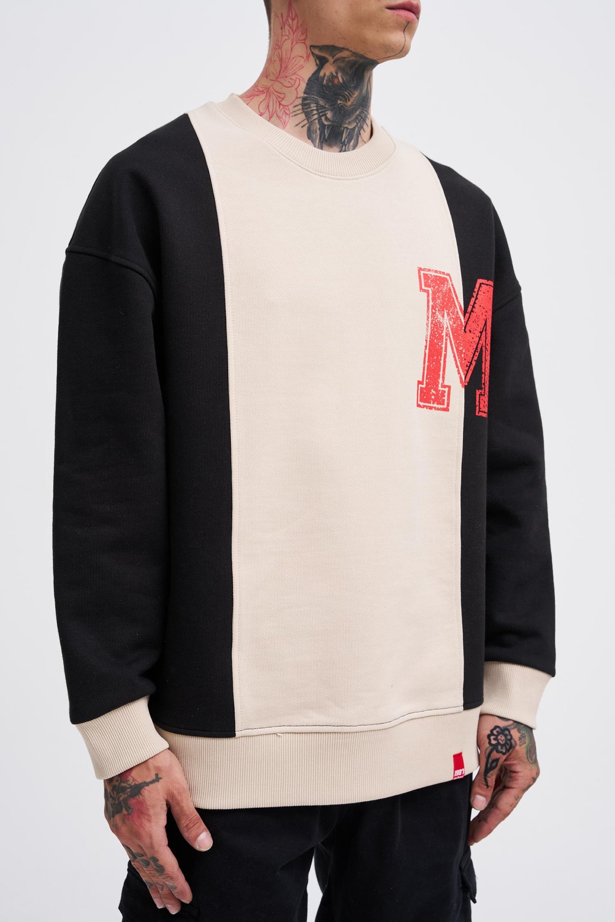 Erkek M Logo Patchwork Sweatshirt SOFT BEIGE-BLACK