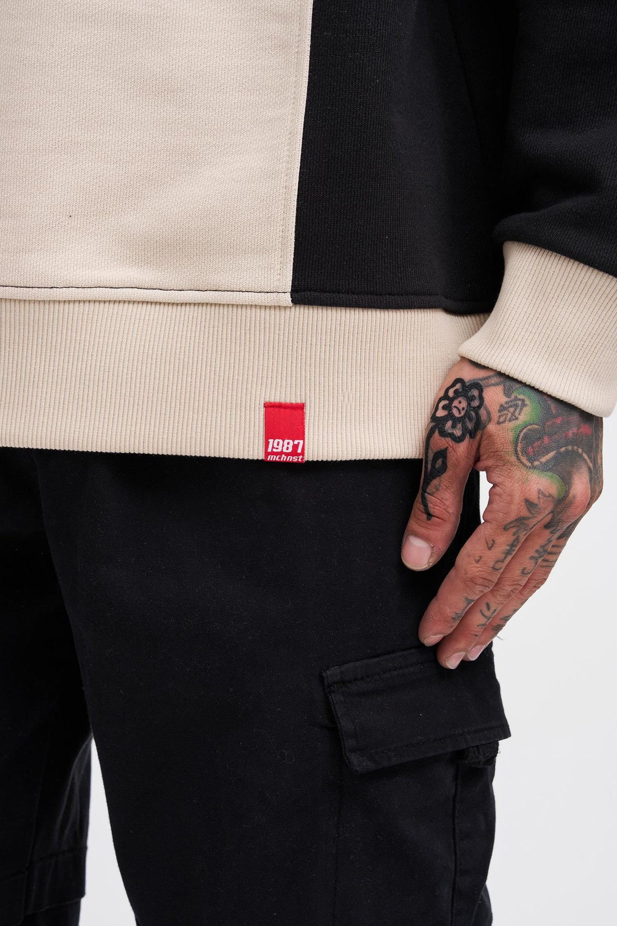 Erkek M Logo Patchwork Sweatshirt SOFT BEIGE-BLACK