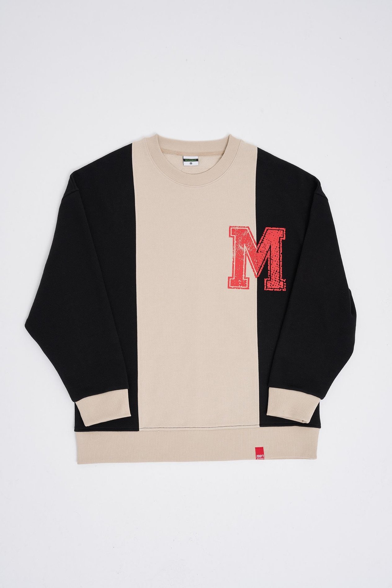 Erkek M Logo Patchwork Sweatshirt SOFT BEIGE-BLACK