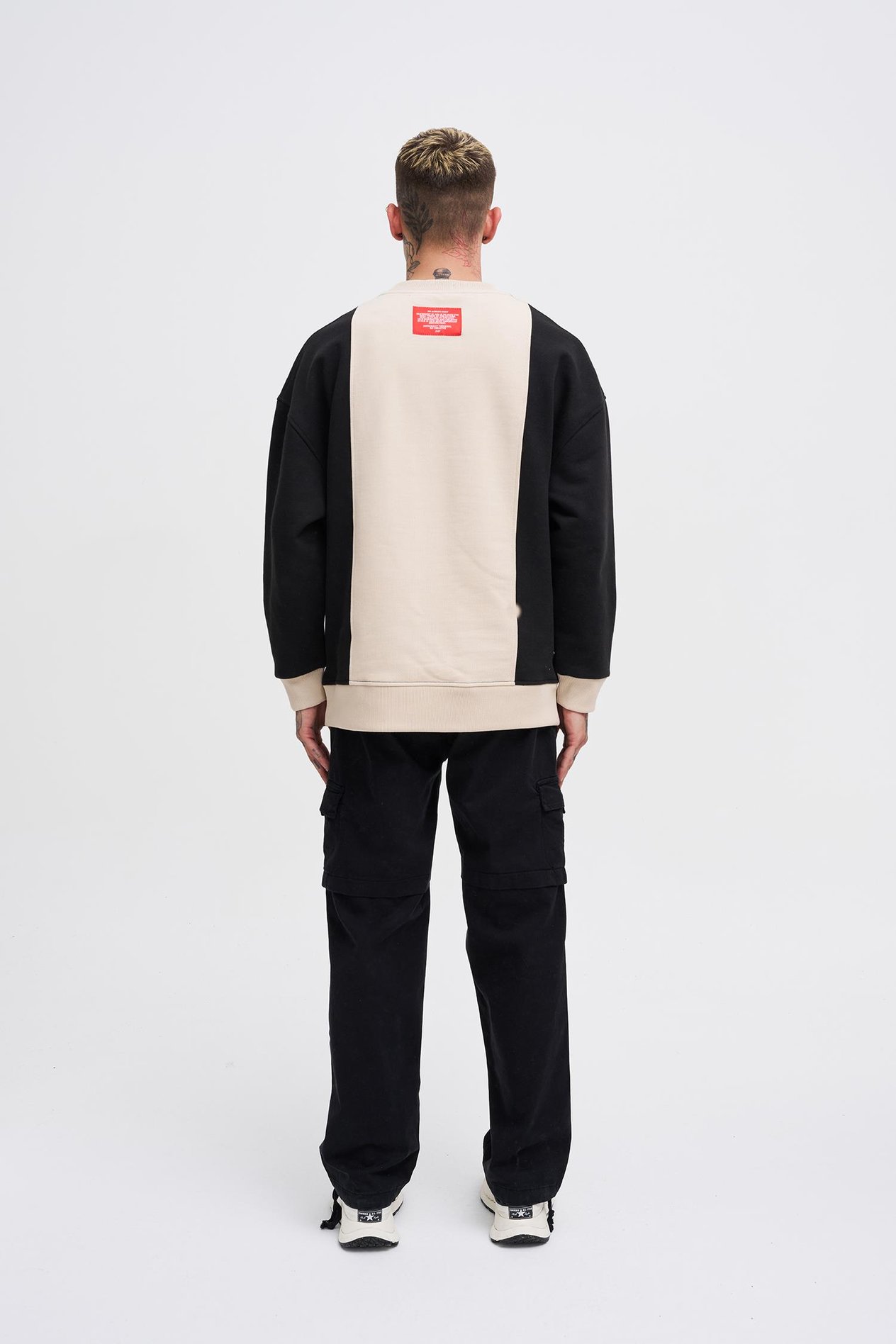 Erkek M Logo Patchwork Sweatshirt SOFT BEIGE-BLACK