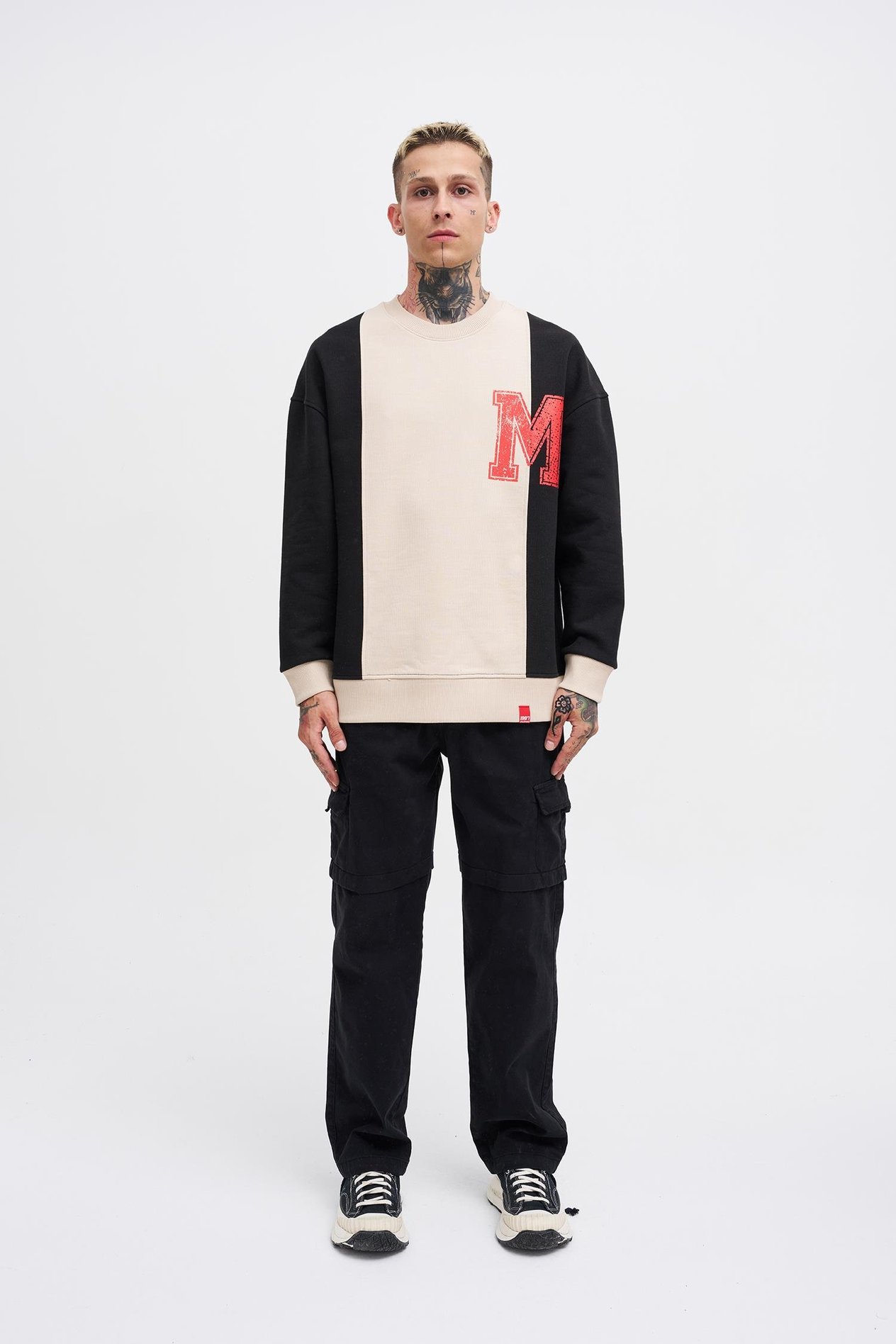Erkek M Logo Patchwork Sweatshirt SOFT BEIGE-BLACK