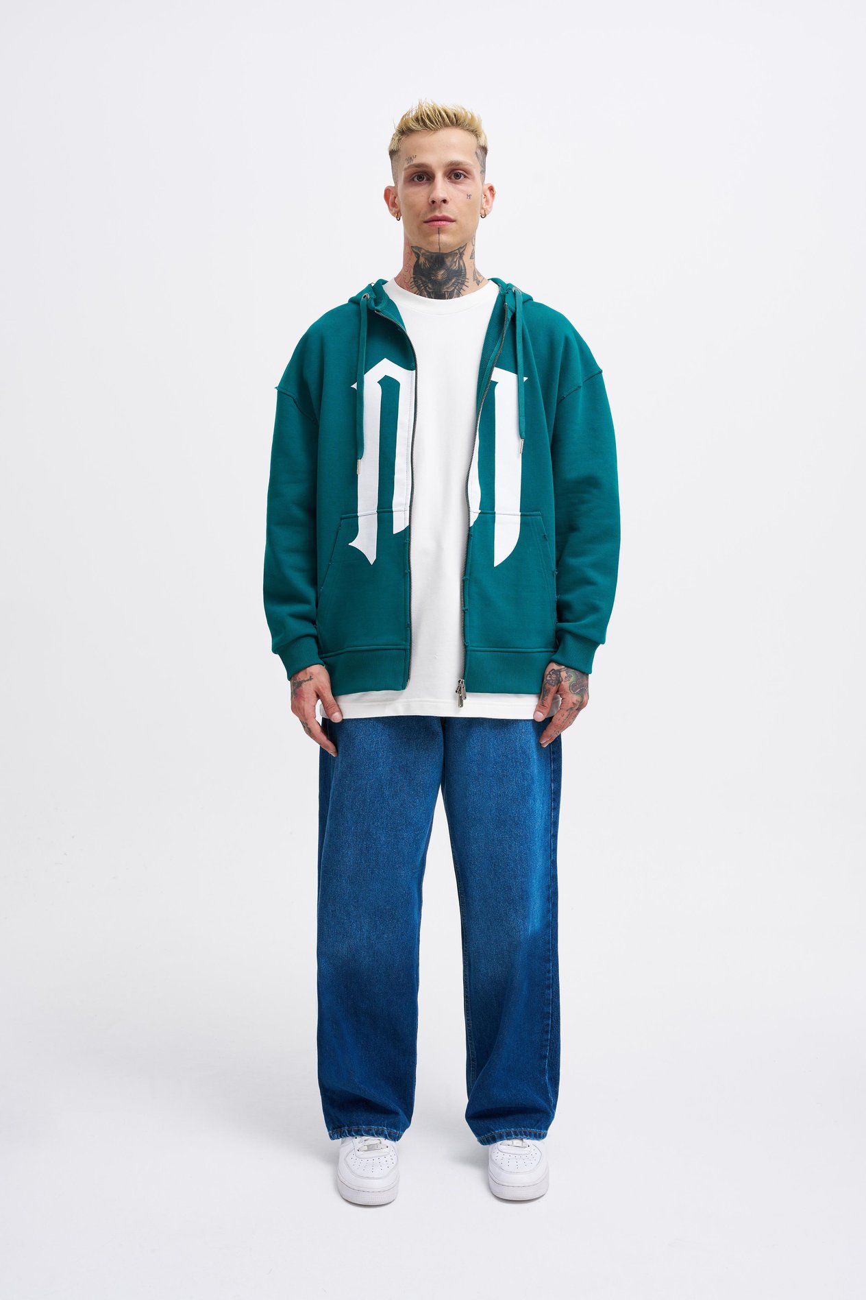 Erkek M Logo Petrol Yeşili Zip Jacket