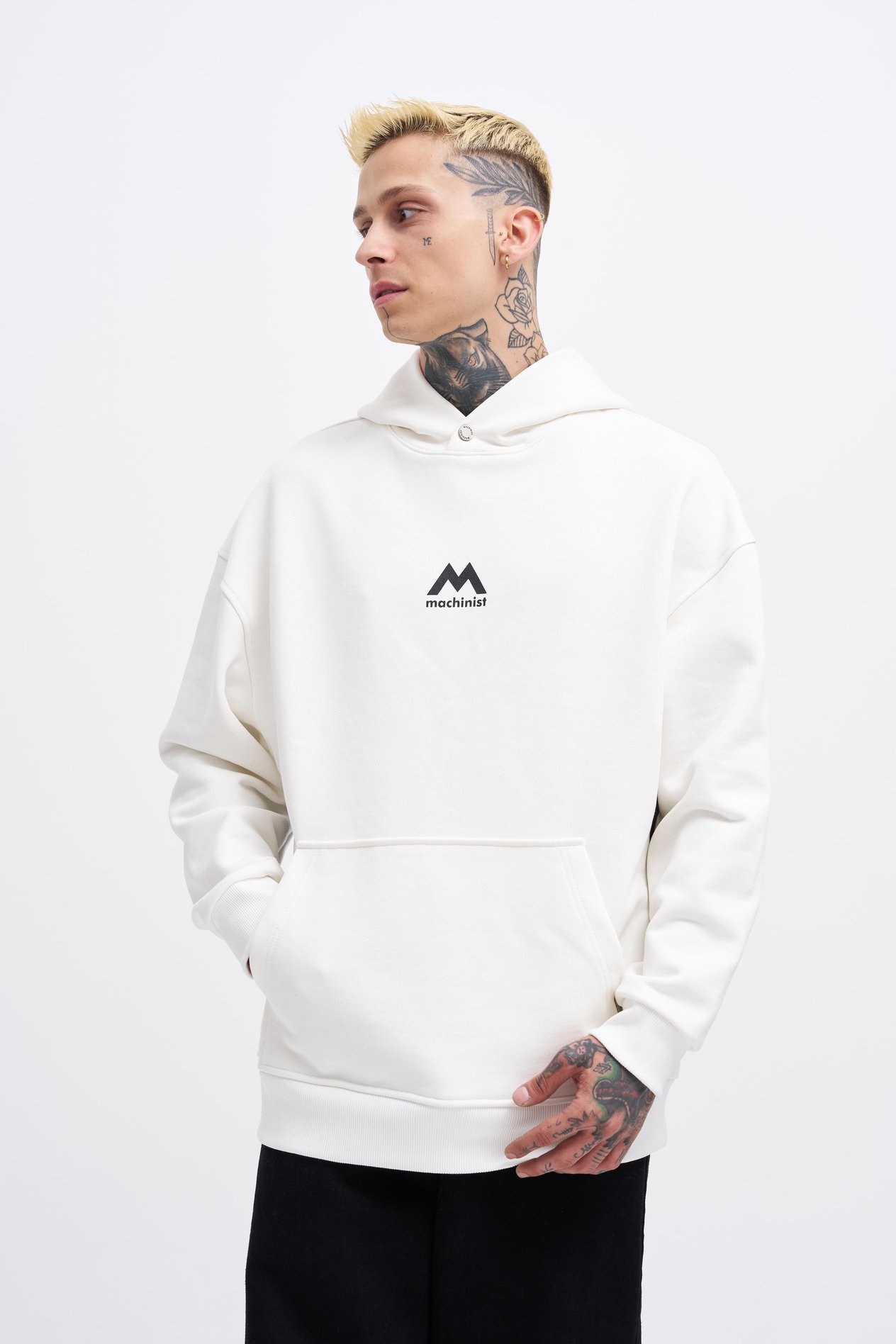 Erkek M Shaped Pactwork Hoodie ECRU