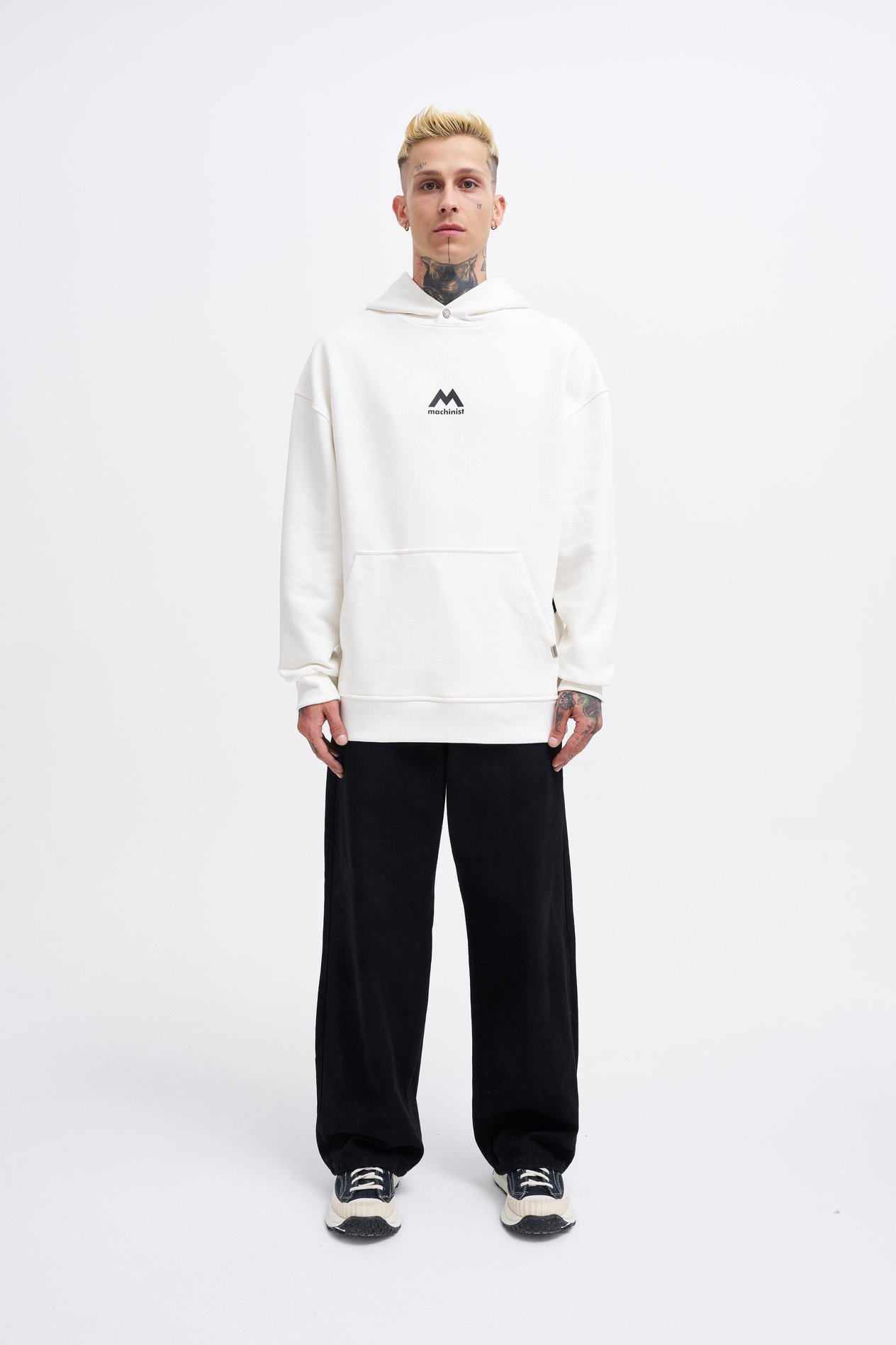 Erkek M Shaped Pactwork Hoodie ECRU