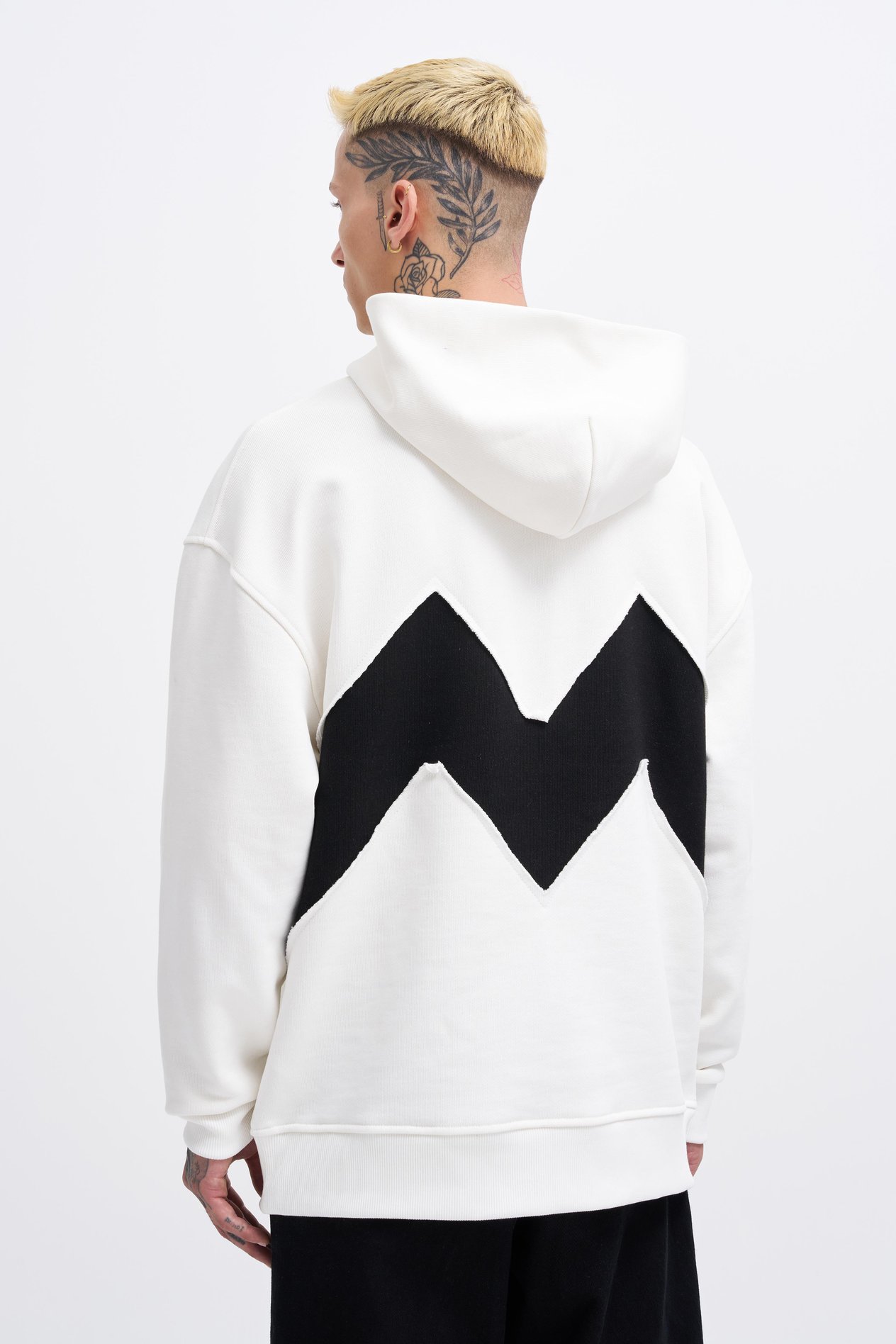 Erkek M Shaped Pactwork Hoodie ECRU