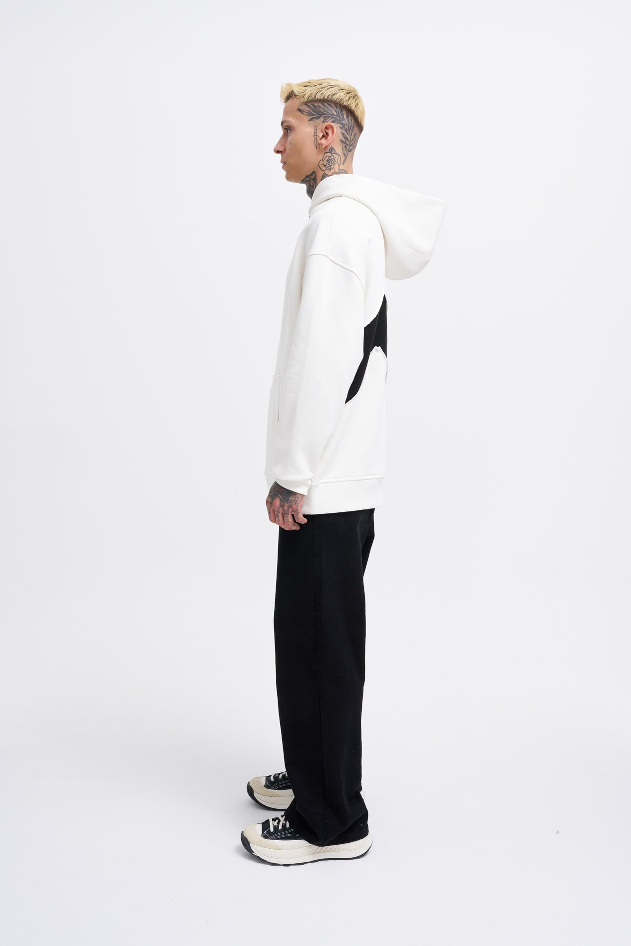 Erkek M Shaped Pactwork Hoodie ECRU