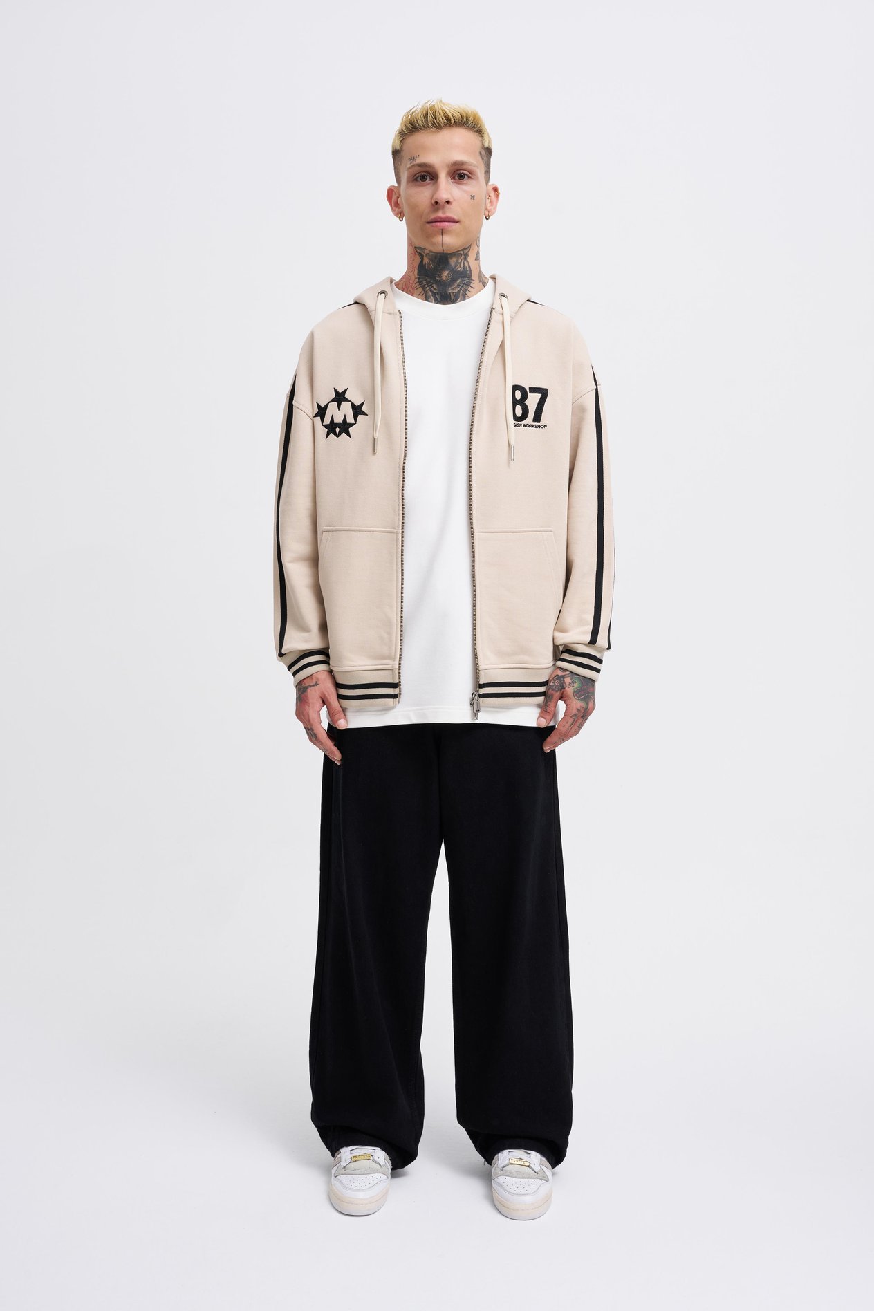 Erkek M Star Logo Açık Bej Zip Jacket 