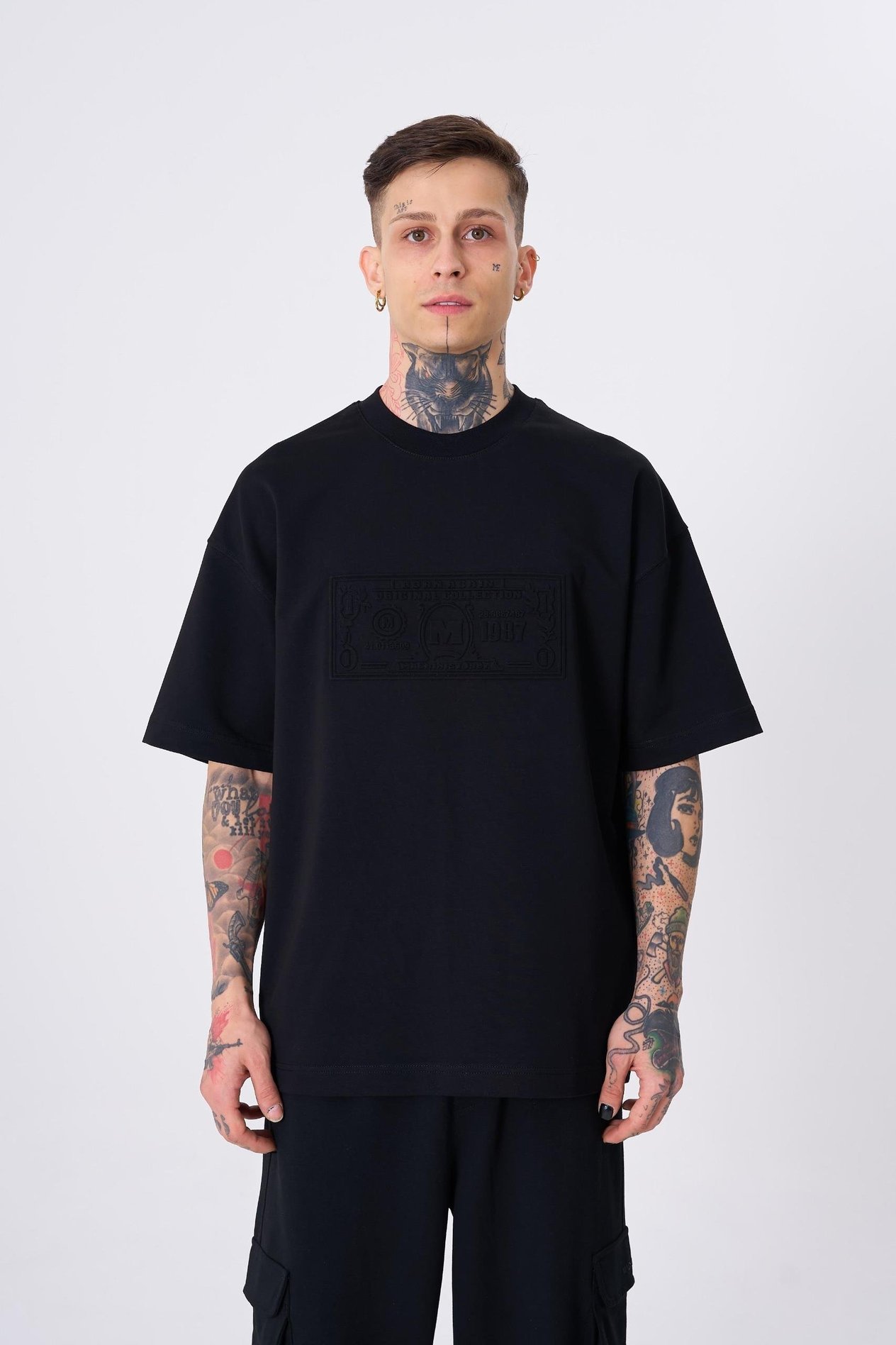 Erkek Machinist Dollar Basic Oversize Siyah Tişört