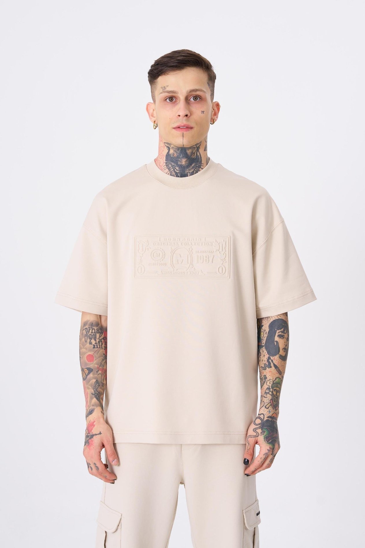 Erkek Machinist Dollar Basic Oversize Tişört SOFT BEIGE