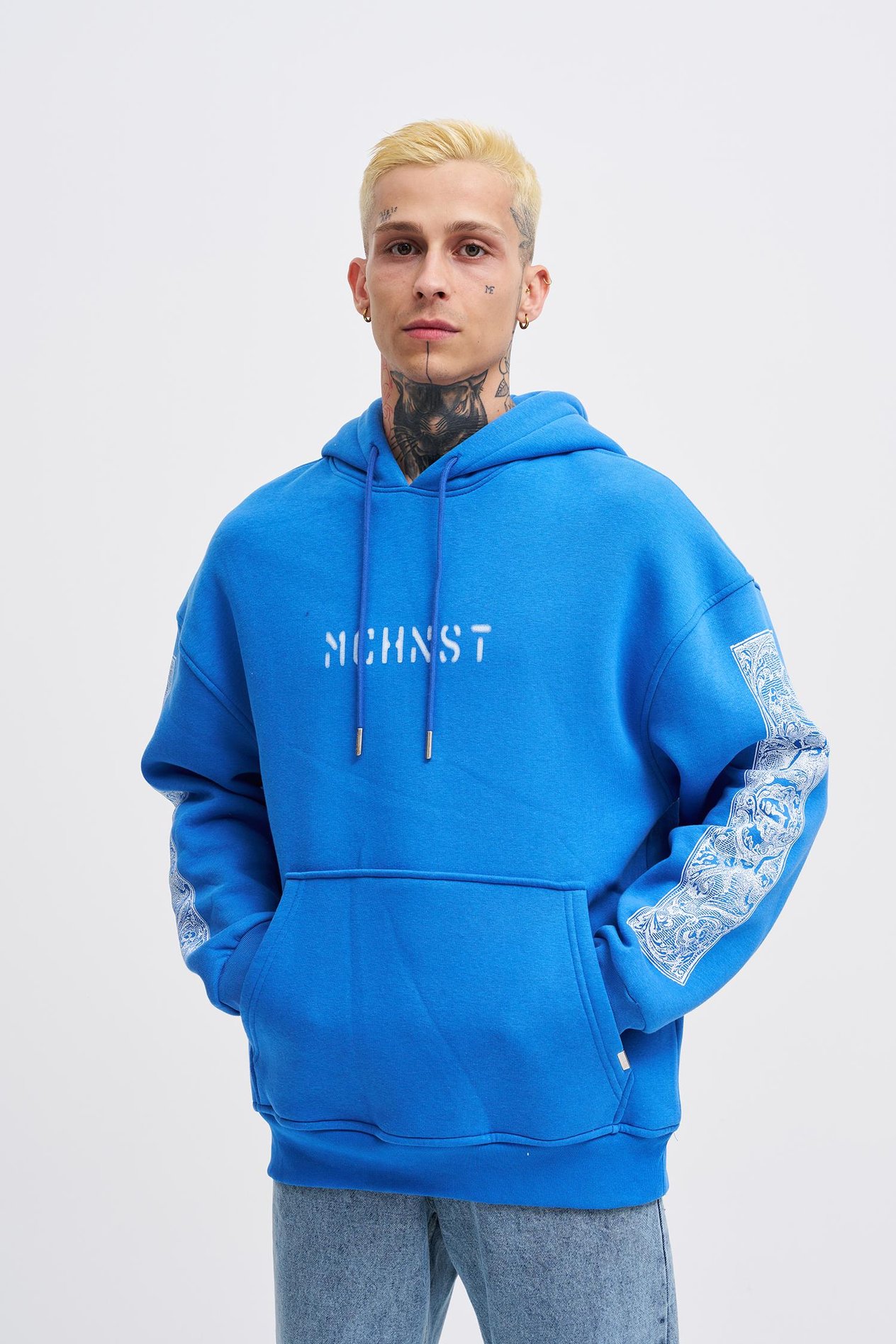 Erkek Machinist Secret Baskılı Kapüşonlu Saks Sweatshirt