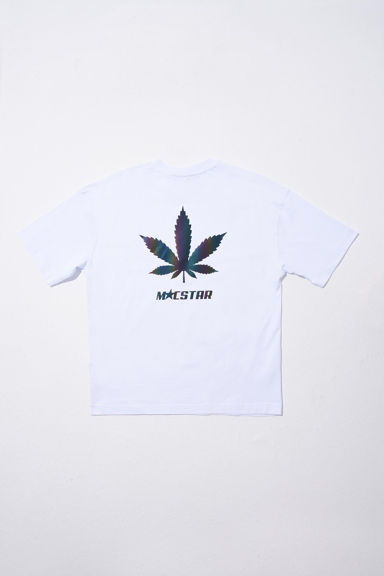 Erkek Macstar Leaf Baskılı Oversize Beyaz Tişört
