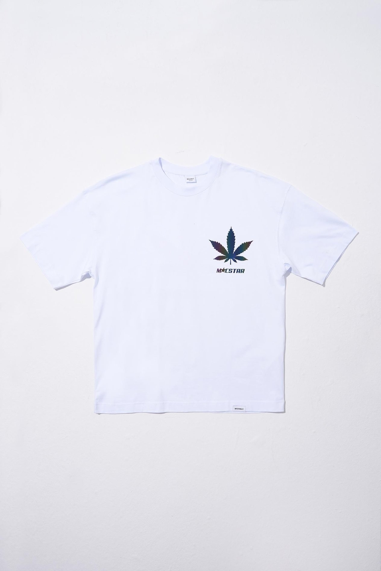 Erkek Macstar Leaf Baskılı Oversize Beyaz Tişört