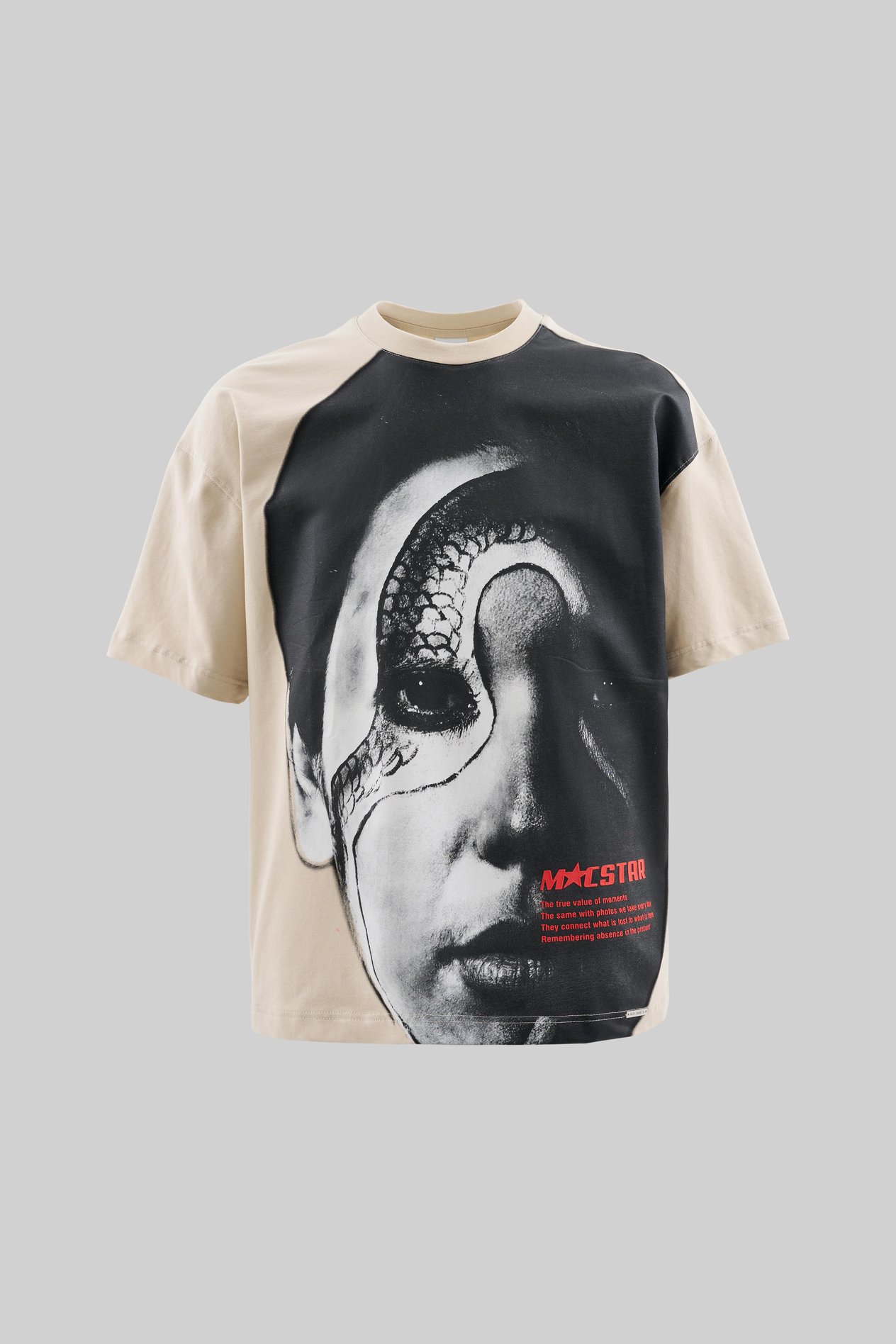 Erkek Macstar Snake Face Oversize Açık Bej Tişört