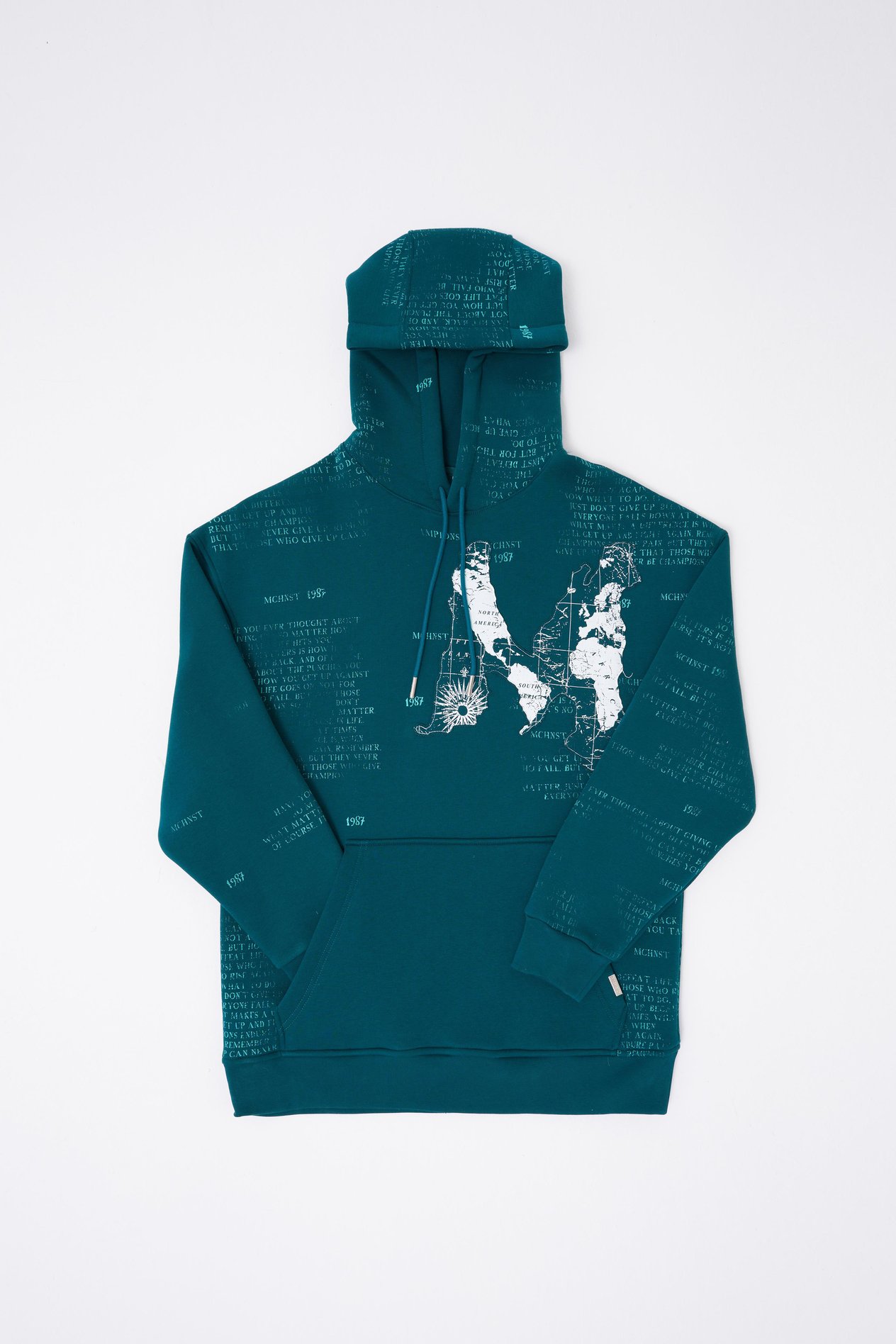 Erkek Map Printed And Applique Hoodie OIL GREEN