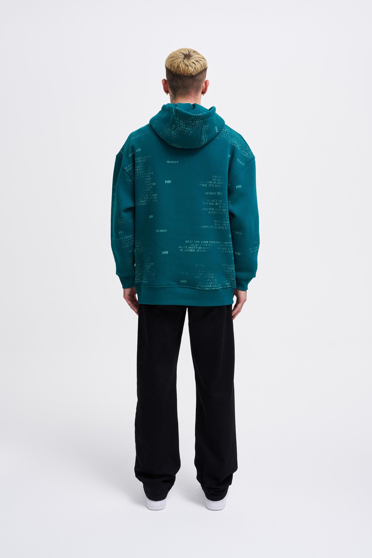 Erkek Map Printed And Applique Hoodie OIL GREEN
