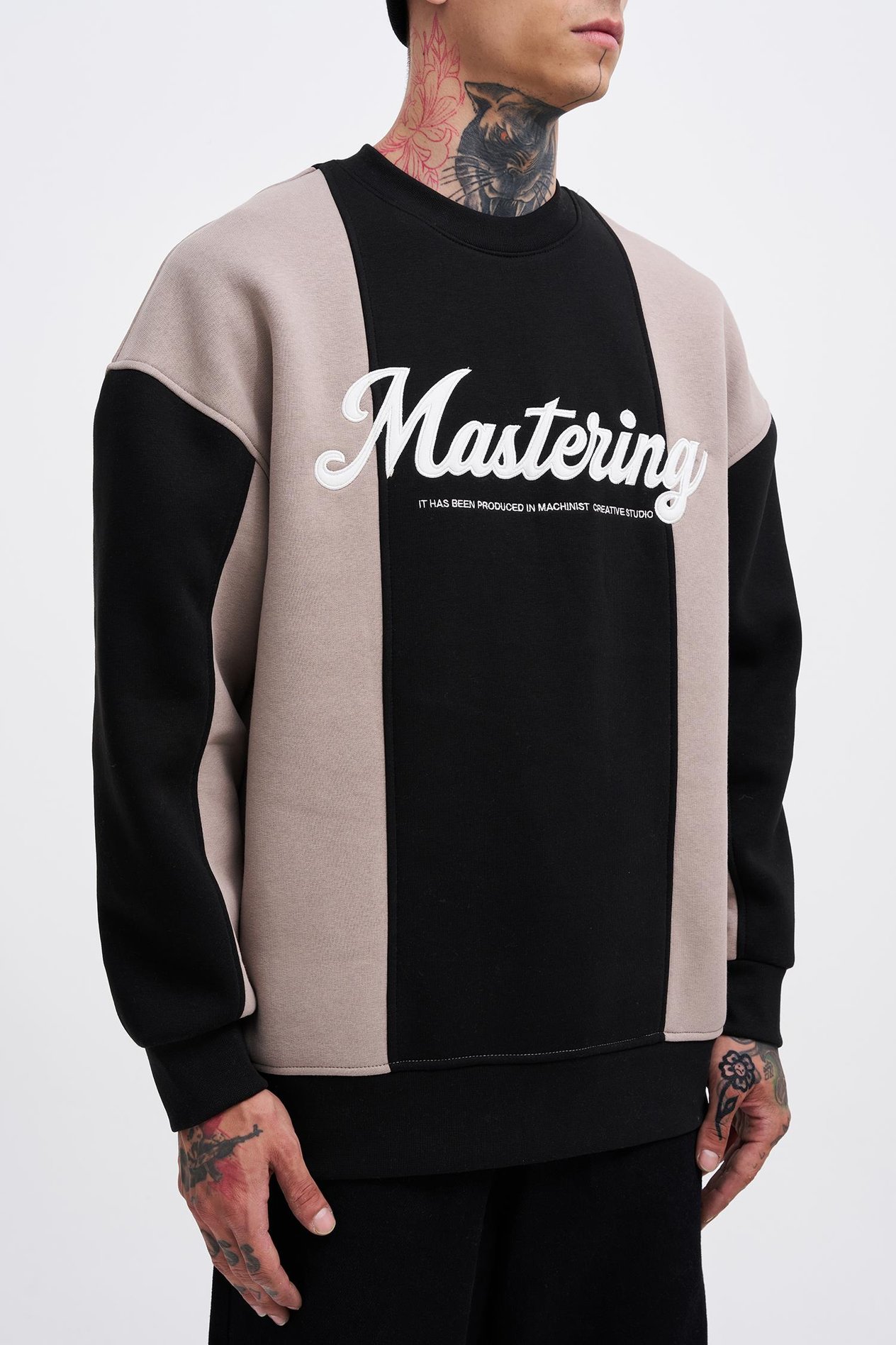 Erkek Mastering Slogan Embroidery Sweat BLACK-ICE GREY