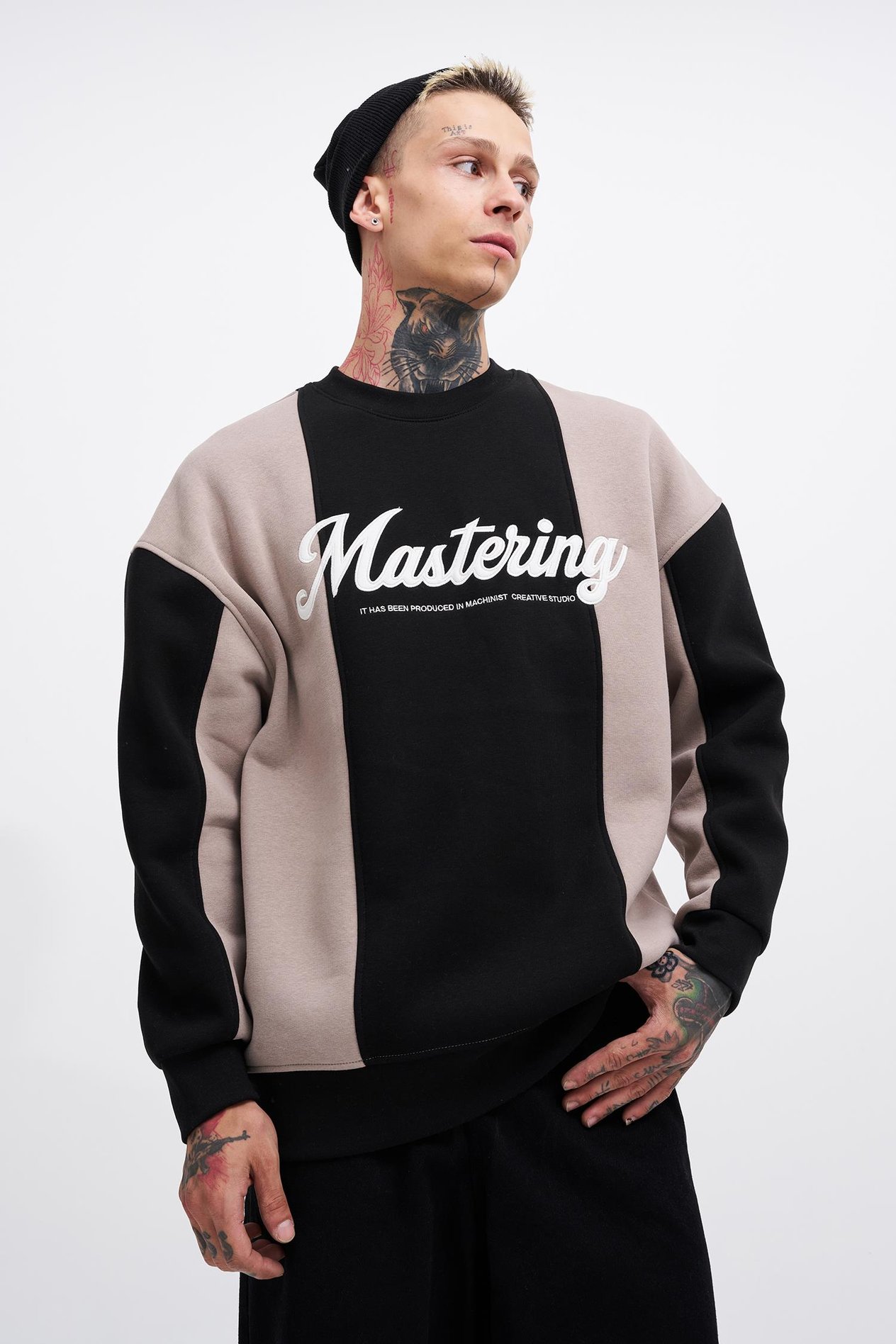 Erkek Mastering Slogan Embroidery Sweat BLACK-ICE GREY