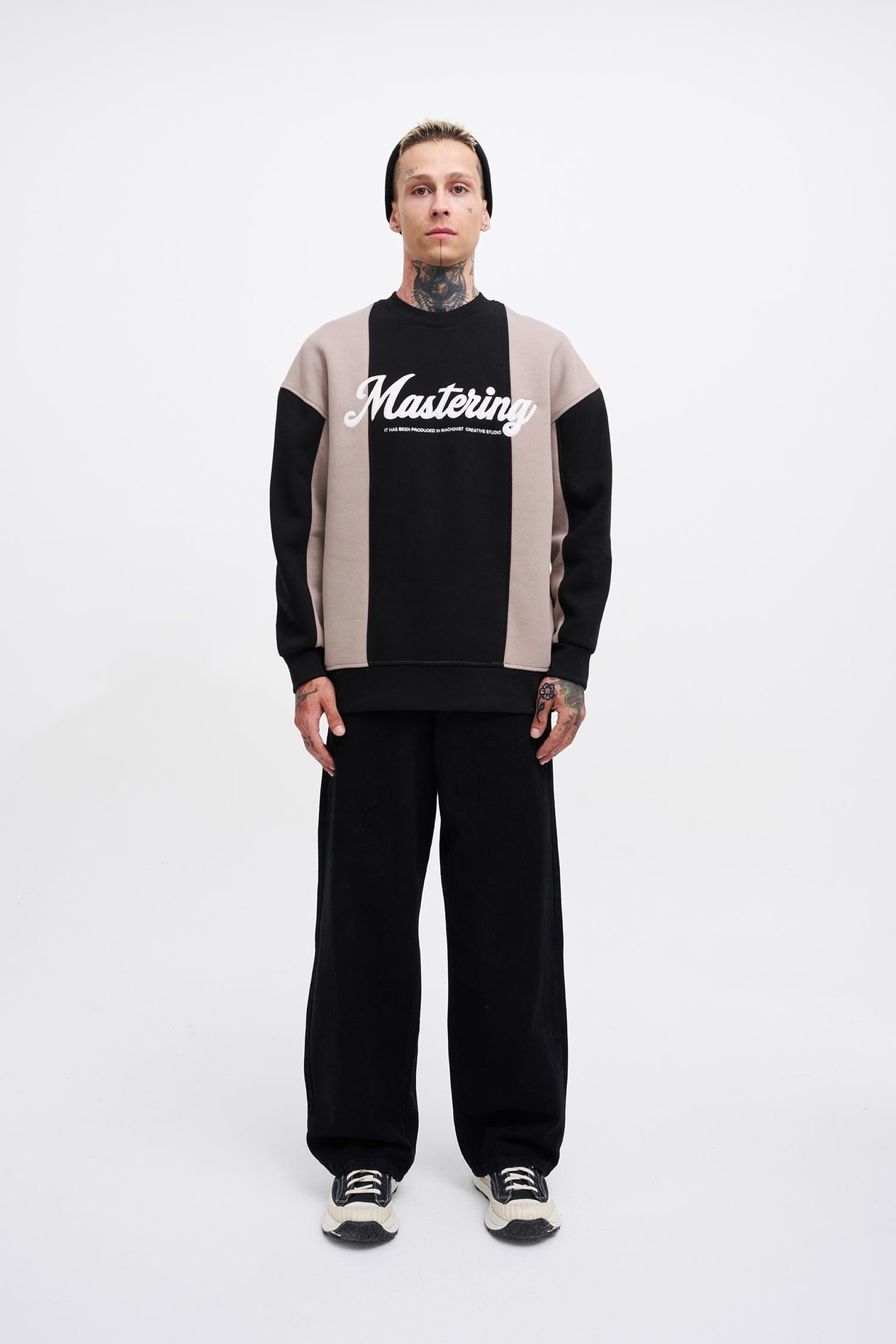Erkek Mastering Slogan Embroidery Sweat BLACK-ICE GREY