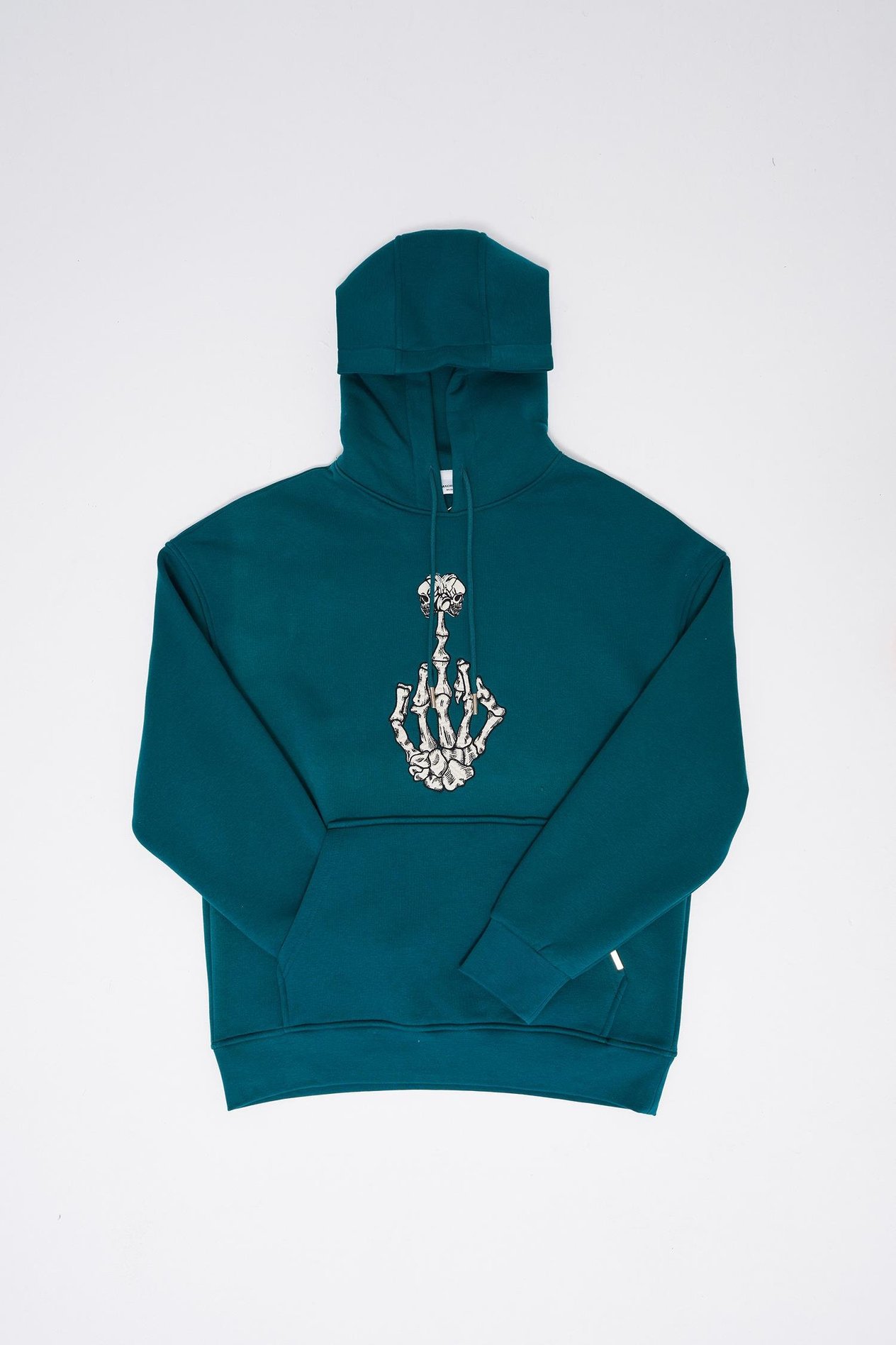 Erkek Middle Finger Baskılı Kapüşonlu Oversize Petrol Yeşili Sweatshirt