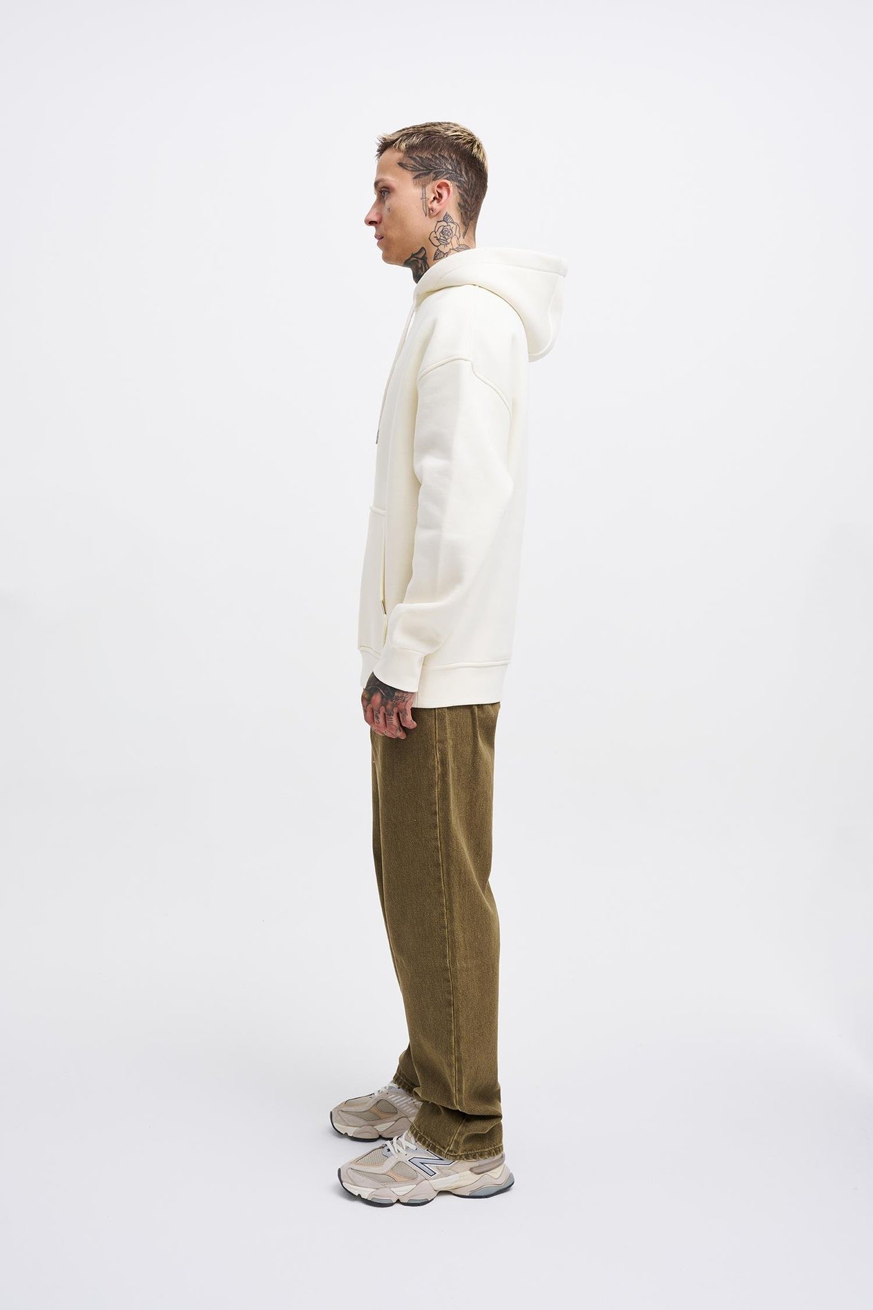 Erkek Middle Finger Baskılı Kapüşonlu Oversize Ekru Sweatshirt