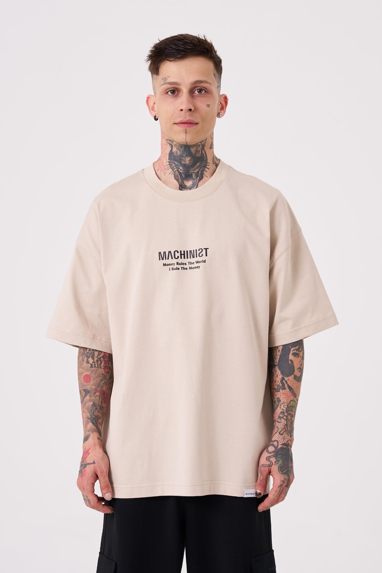 Erkek Money Roles Baskılı Oversize Tişört SOFT BEIGE