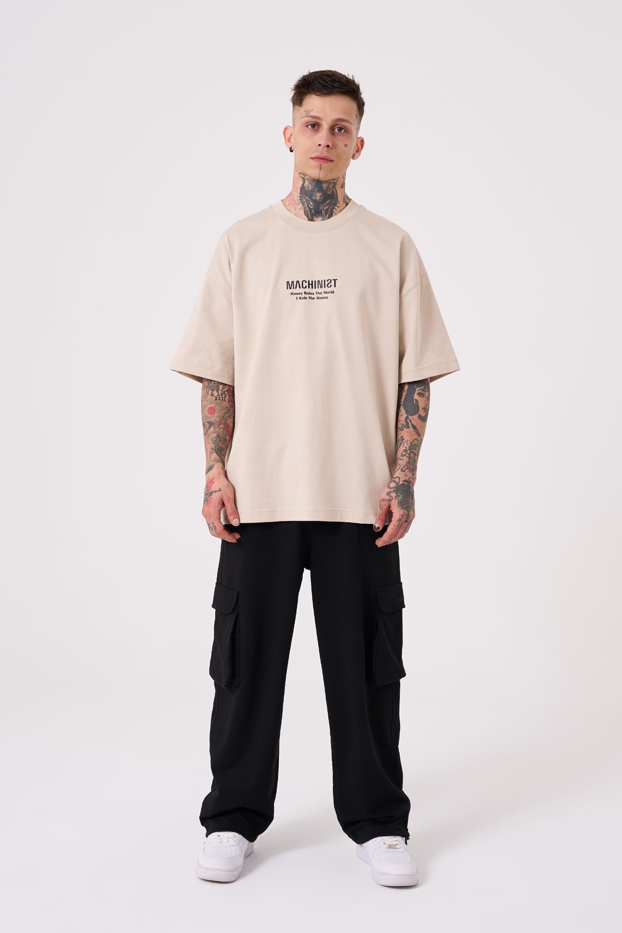 Erkek Money Roles Baskılı Oversize Tişört SOFT BEIGE