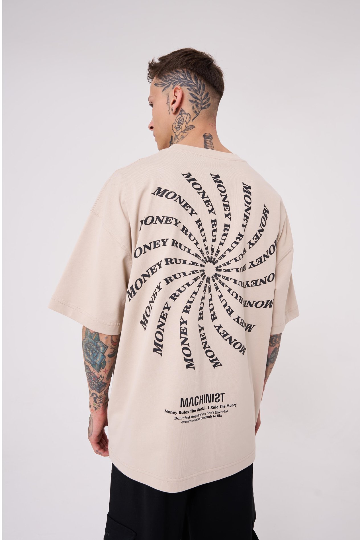 Erkek Money Roles Baskılı Oversize Tişört SOFT BEIGE