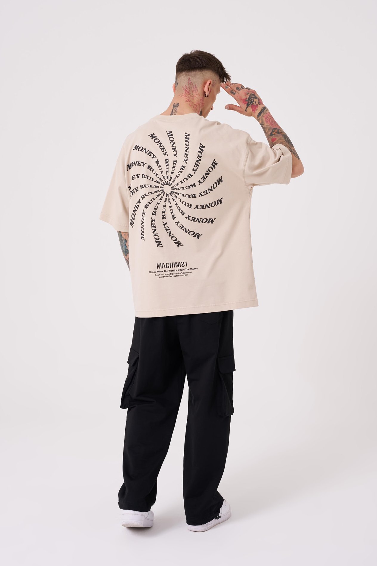 Erkek Money Roles Baskılı Oversize Tişört SOFT BEIGE