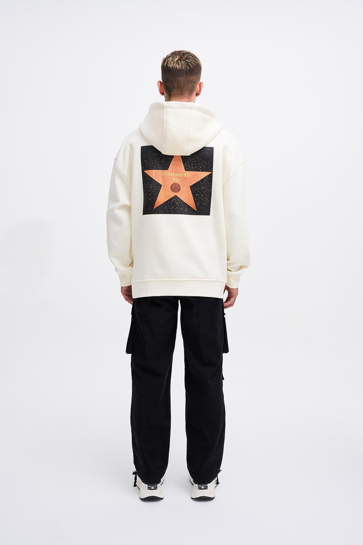 Erkek Muhammed Ali Baskılı Kapüşonlu Ekru Sweatshirt