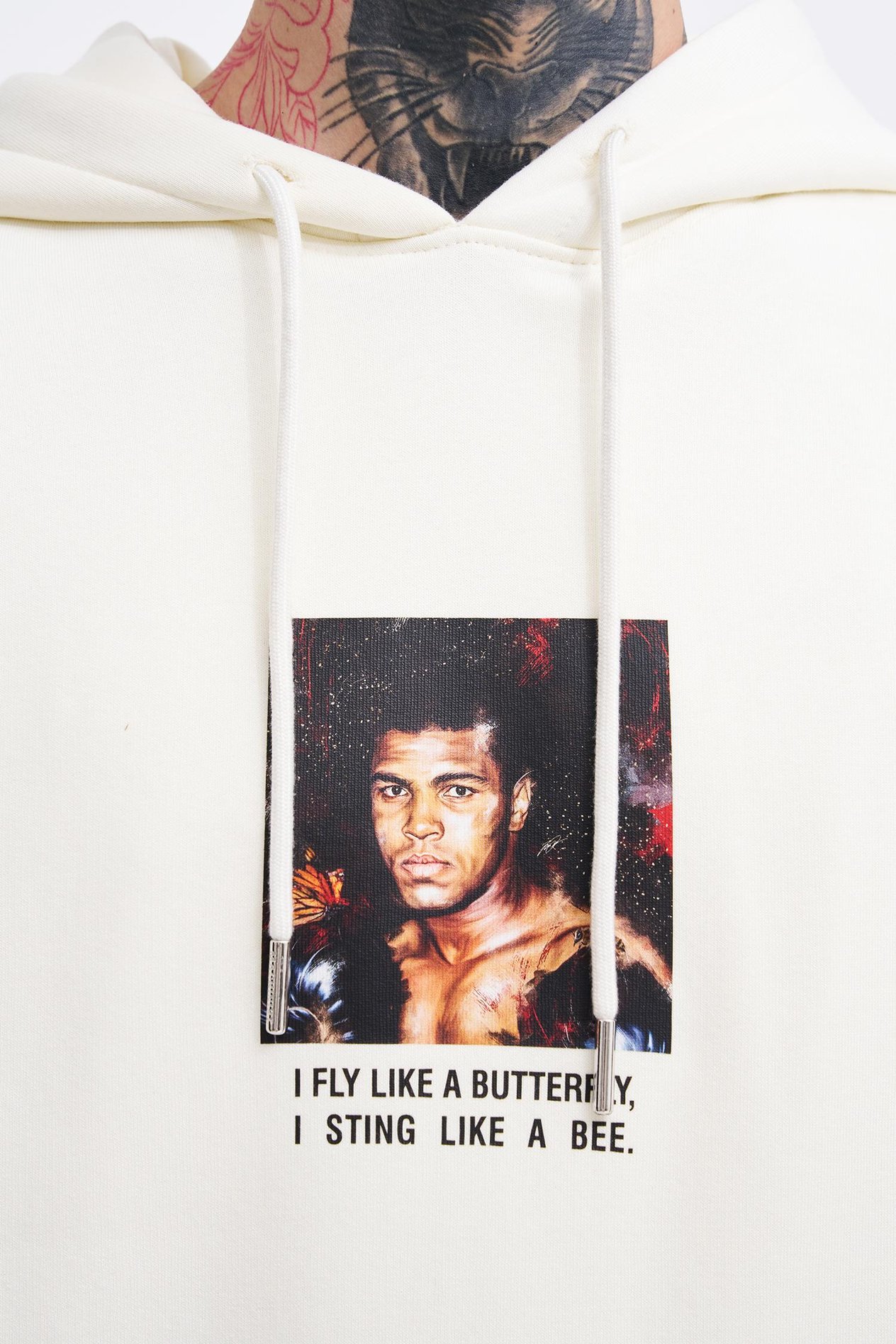 Erkek Muhammed Ali Baskılı Kapüşonlu Ekru Sweatshirt