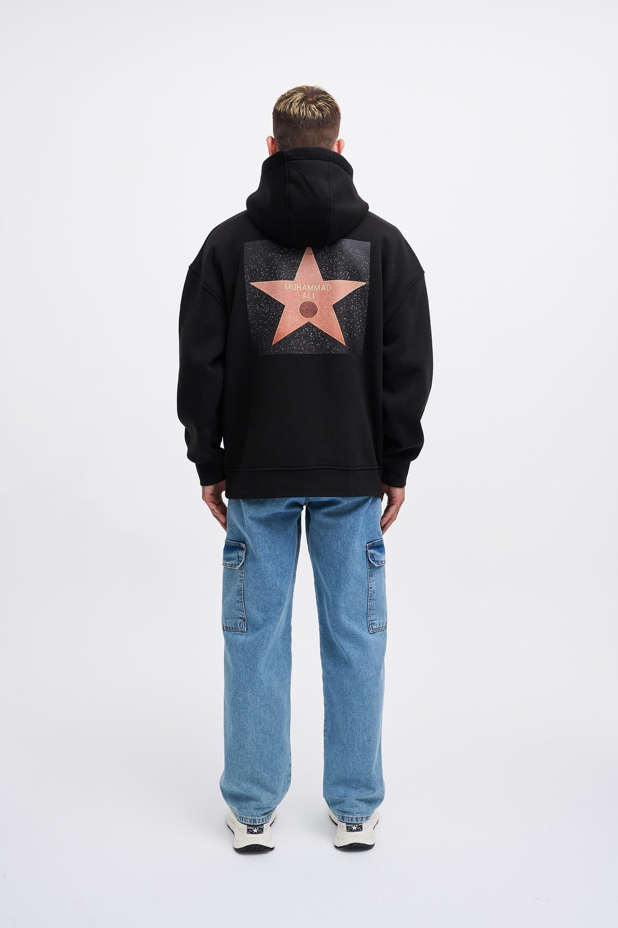 Erkek Muhammed Ali Baskılı Kapüşonlu Siyah Sweatshirt