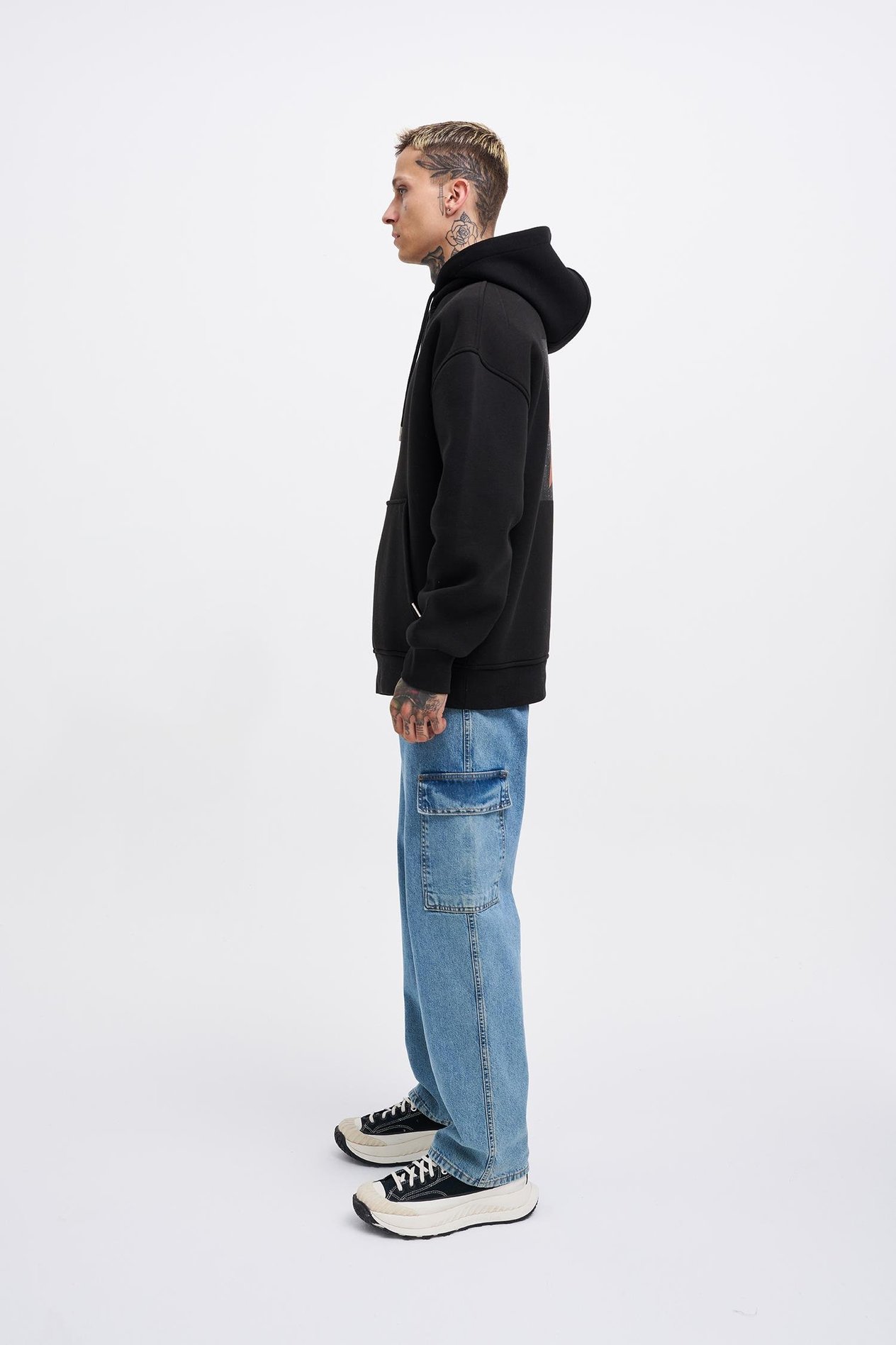 Erkek Muhammed Ali Baskılı Kapüşonlu Siyah Sweatshirt