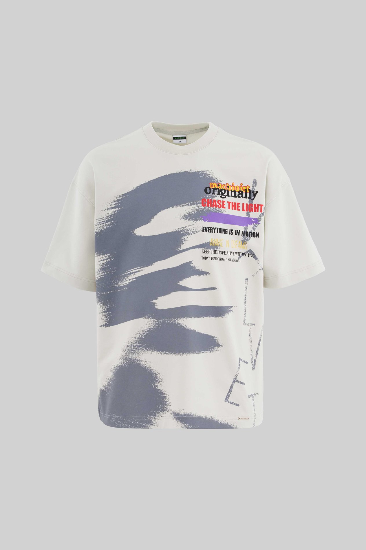 Erkek Multi Colored And Slogan Printed Oversi̇ze Ti̇şört SPACE GREY