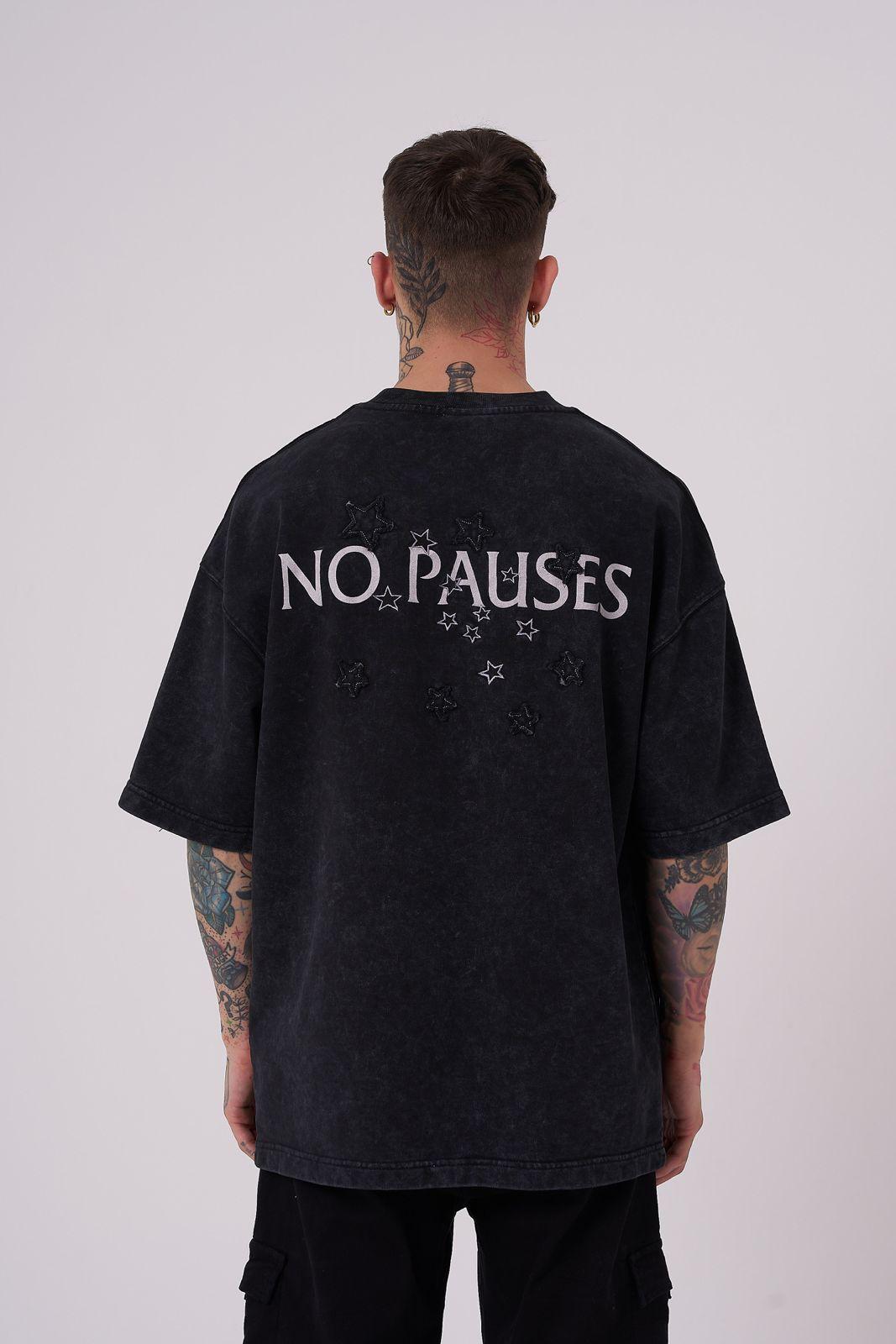 Erkek No Pouses Baskılı Oversize Asphalt Cloudy Tişört