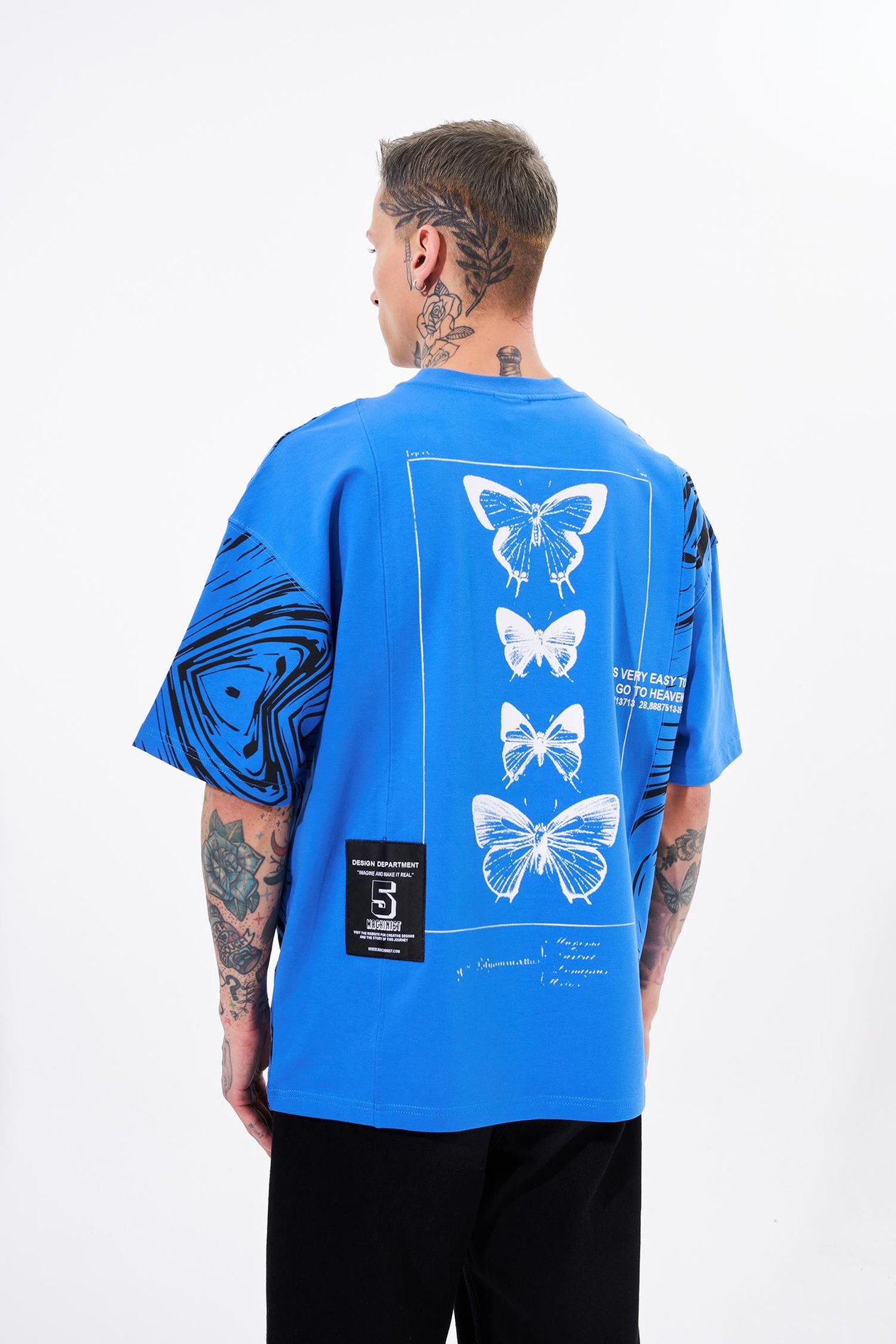 Erkek Number 5 Baskılı Oversize Açık Mavi Tişört