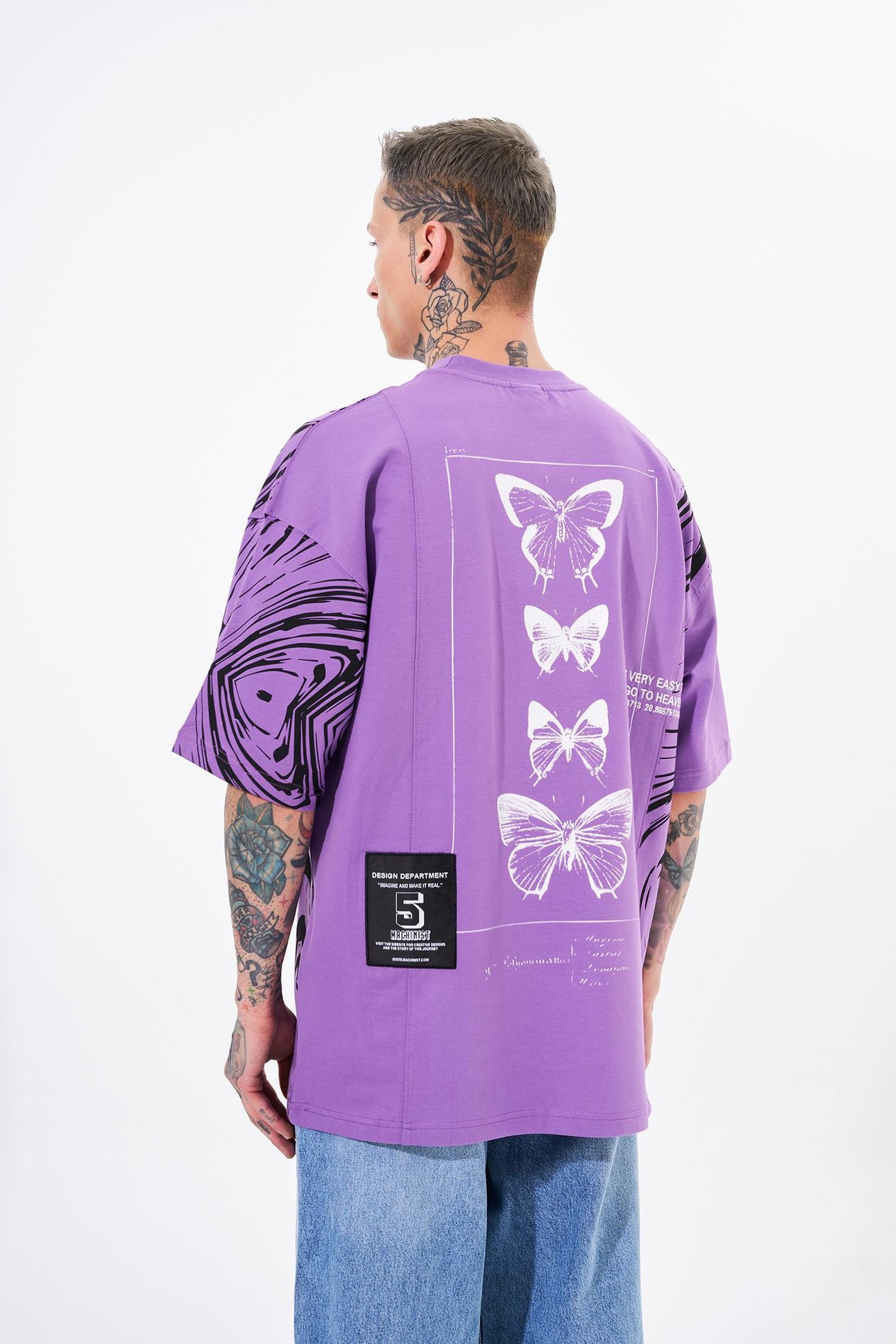 Erkek Number 5 Baskılı Oversize Mor Tişört