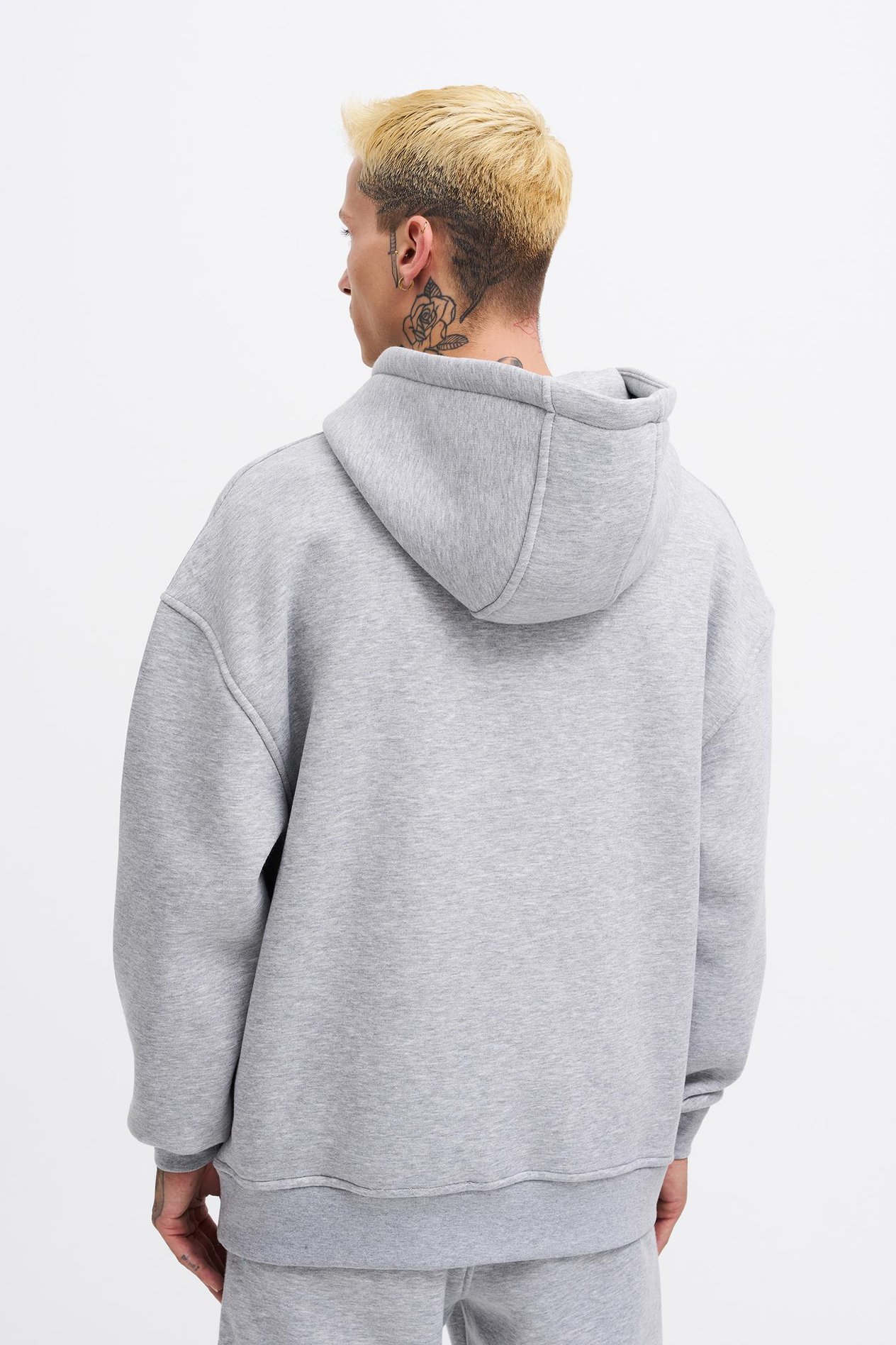 Erkek Oversize Basic Kapüşonlu Sweatshirt GRİ MELANJ
