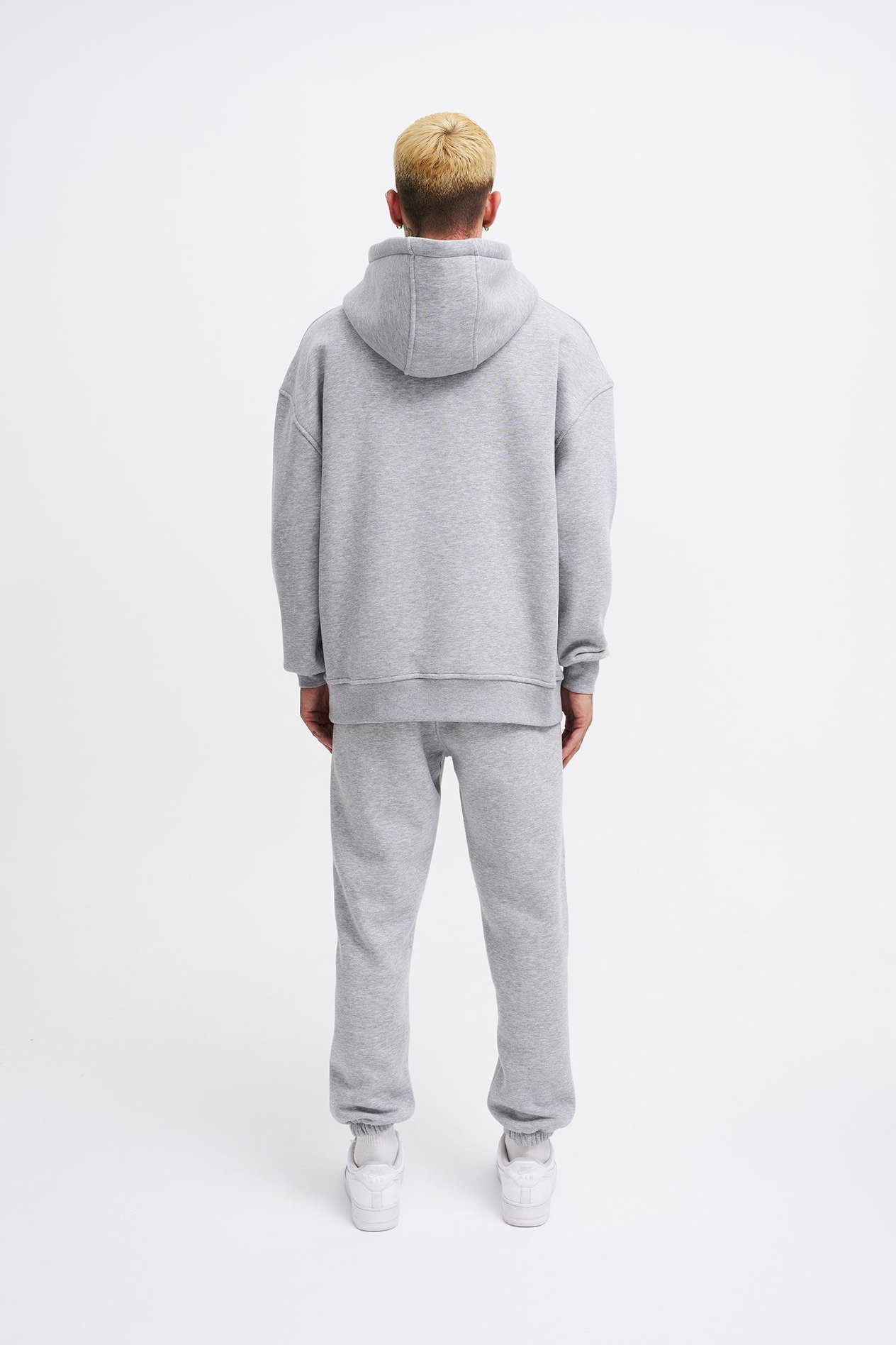 Erkek Oversize Basic Kapüşonlu Sweatshirt GRİ MELANJ