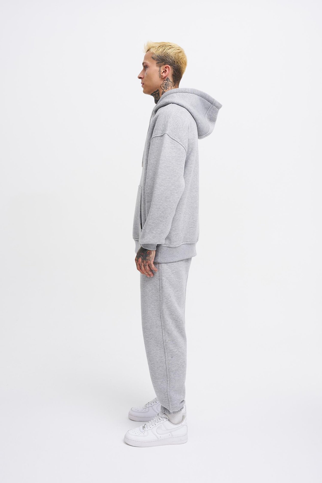 Erkek Oversize Basic Kapüşonlu Sweatshirt GRİ MELANJ